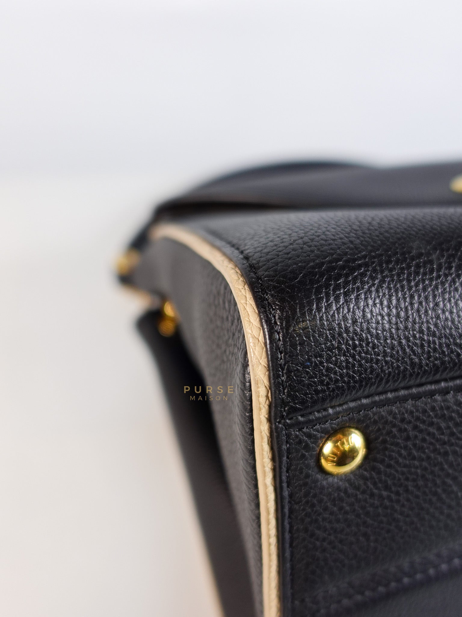 Double V Satchel Medium in Dark Navy Blue Monogram and Black Canvas (Date code: TR3108) | Purse Maison Luxury Bags Shop