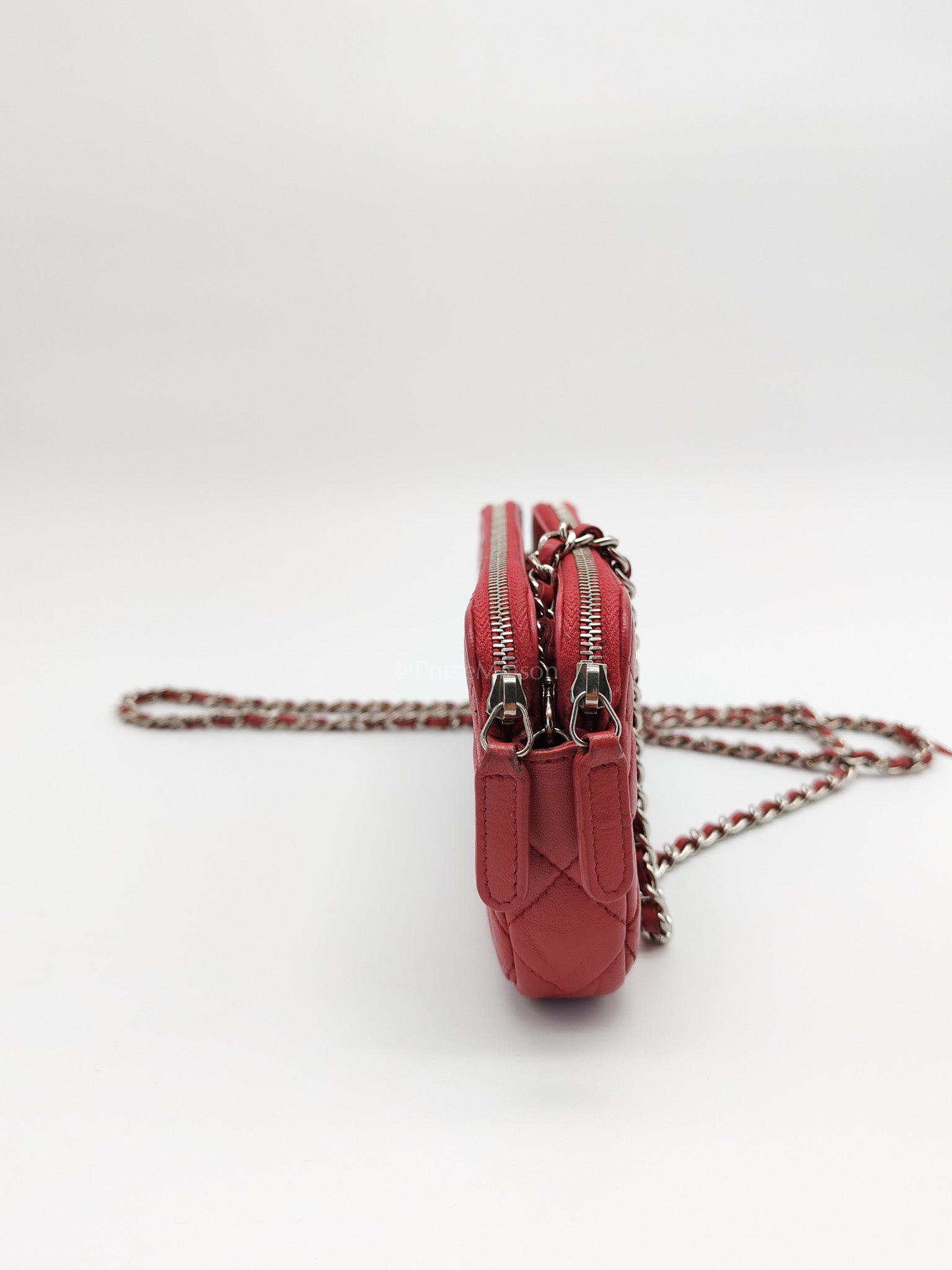 Double Zip in Rose Pink Clutch Chain Bag and Silver Hardware Series 26 | Purse Maison Luxury Bags Shop