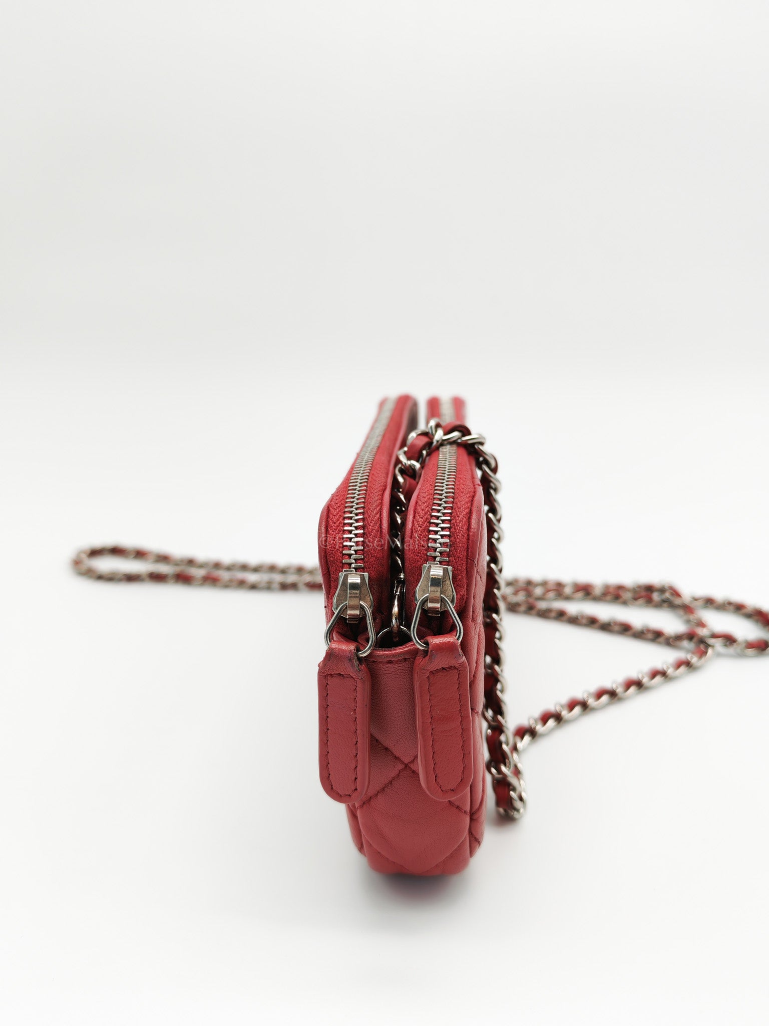 Double Zip in Rose Pink Clutch Chain Bag and Silver Hardware Series 26 | Purse Maison Luxury Bags Shop