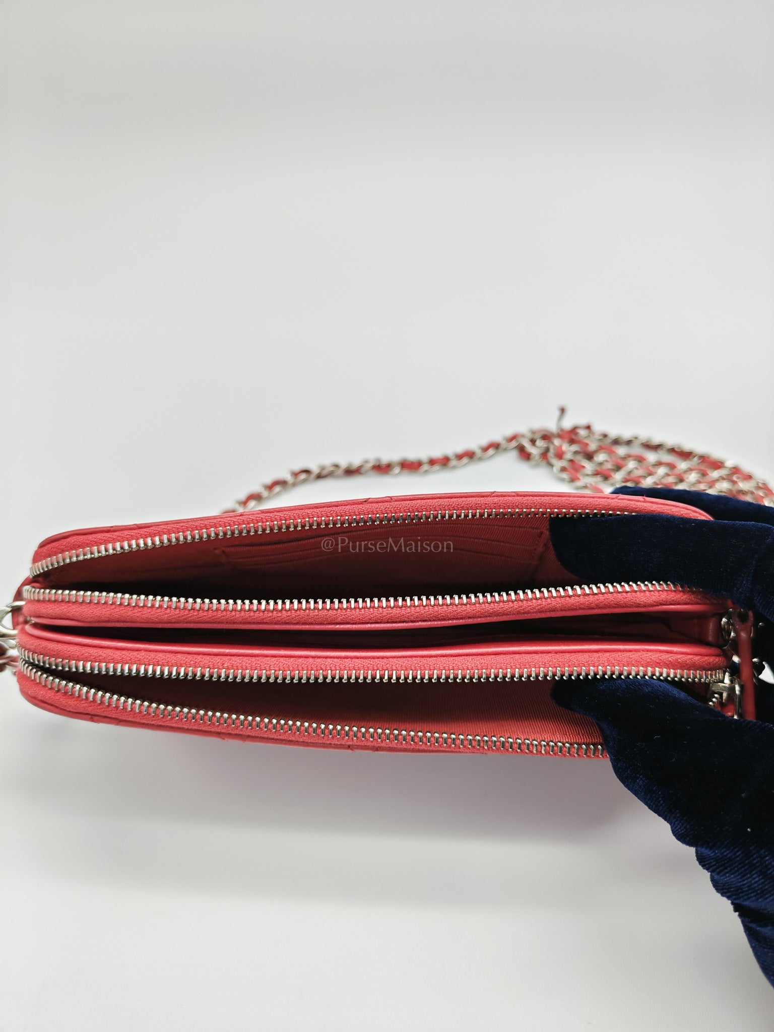 Double Zip in Rose Pink Clutch Chain Bag and Silver Hardware Series 26 | Purse Maison Luxury Bags Shop