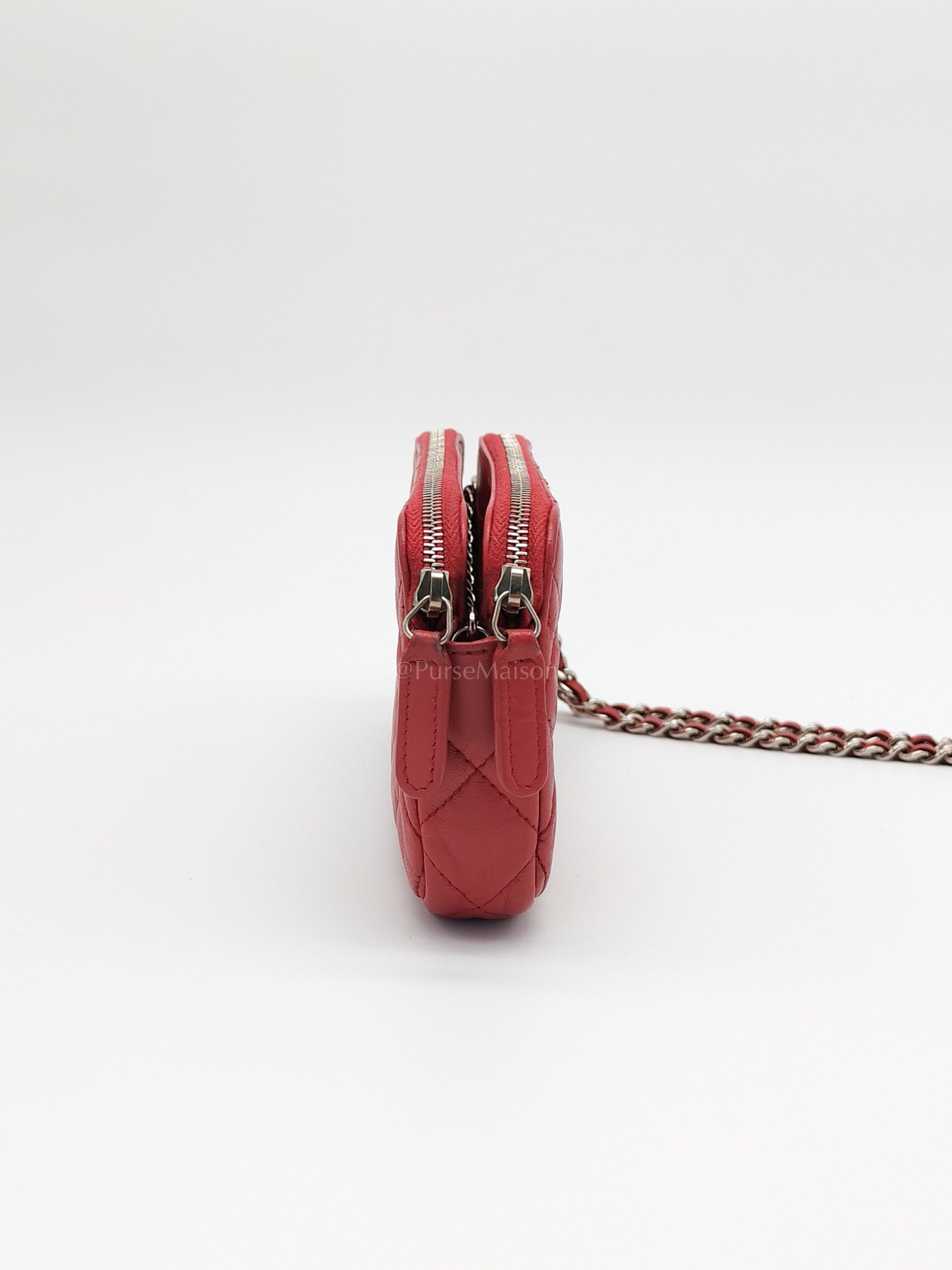 Double Zip in Rose Pink Clutch Chain Bag and Silver Hardware Series 26 | Purse Maison Luxury Bags Shop