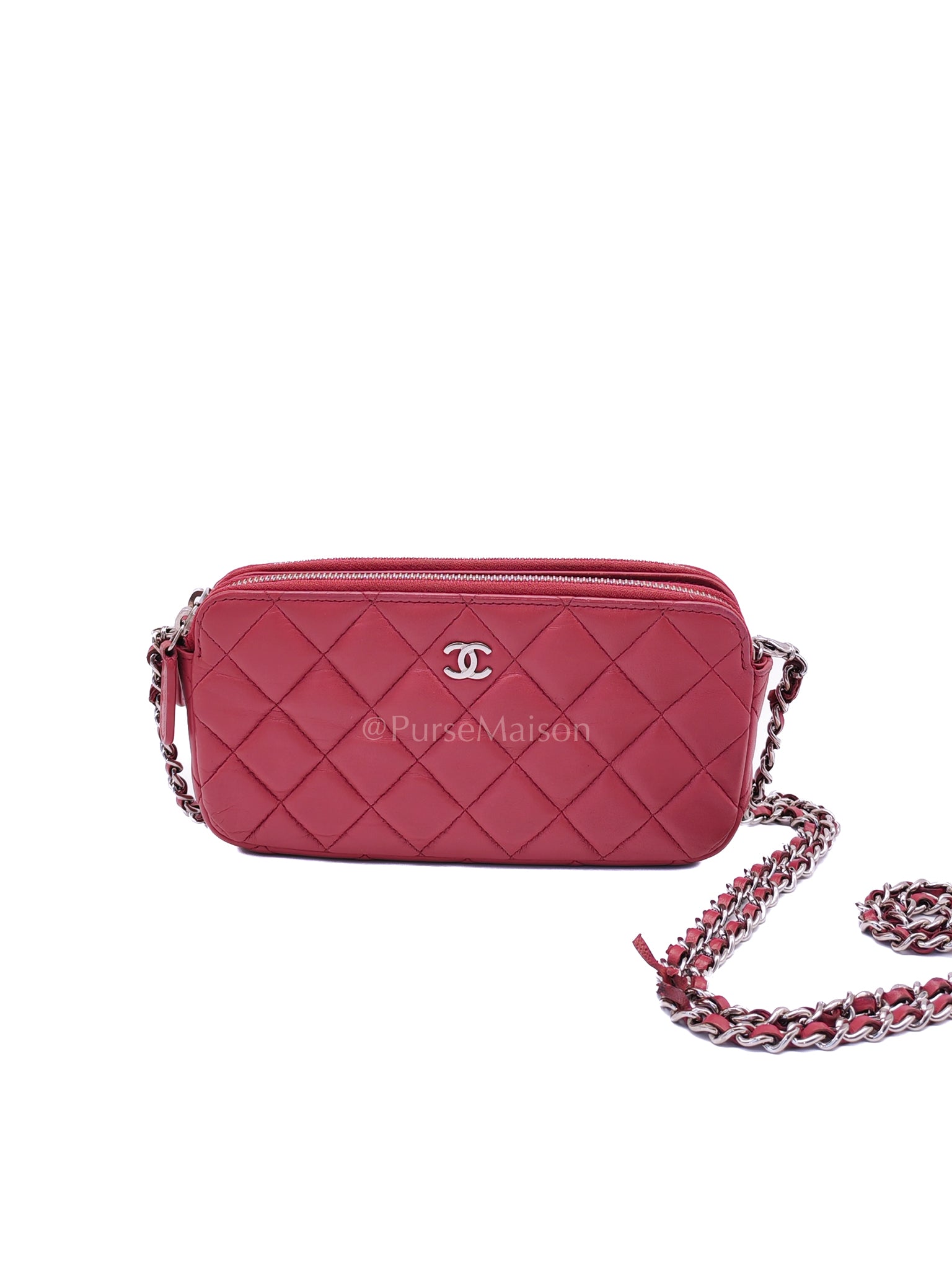 Double Zip in Rose Pink Clutch Chain Bag and Silver Hardware Series 26 | Purse Maison Luxury Bags Shop