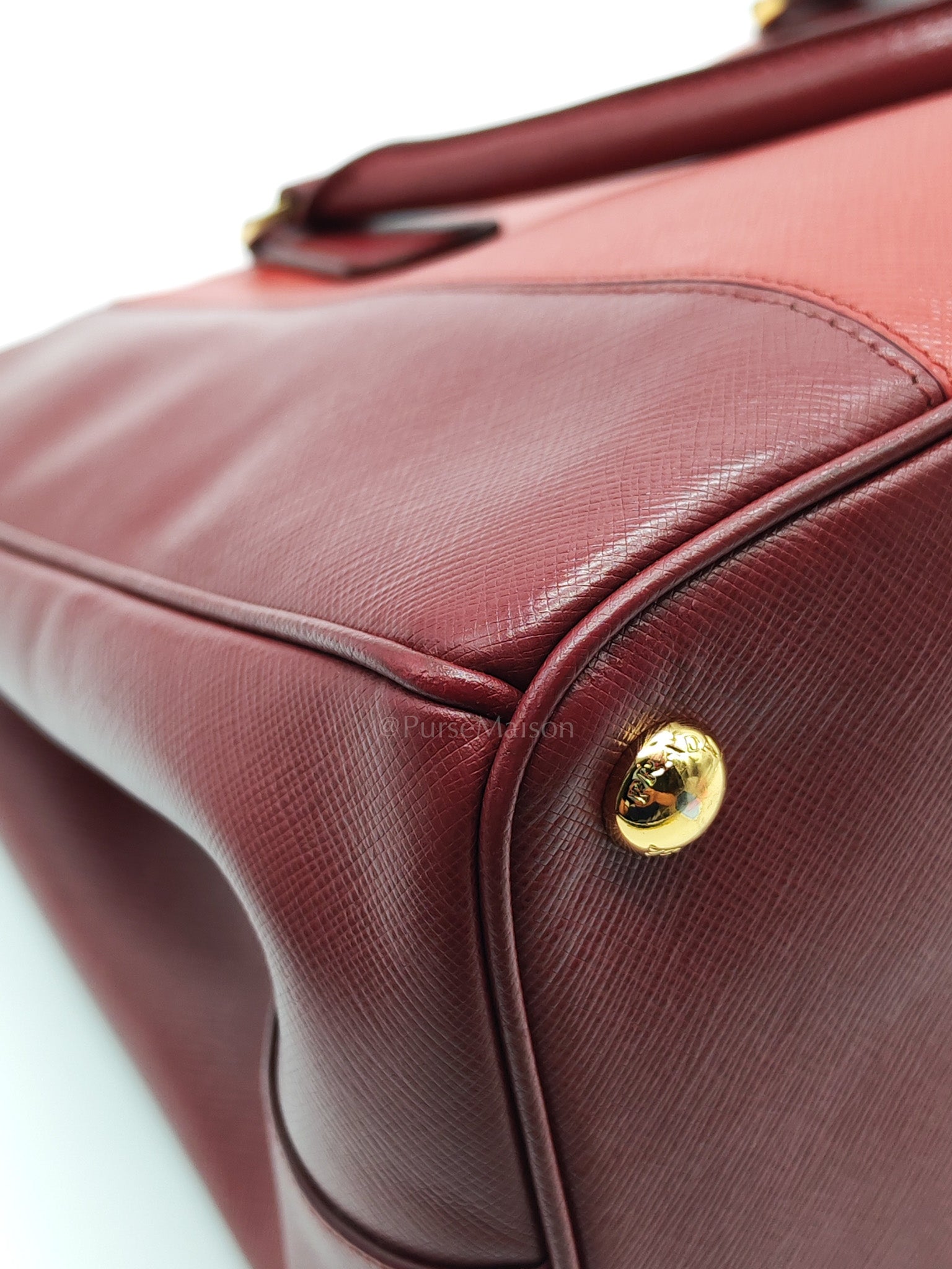 Double Zip Tote in Bi-color Saffiano Lux Cerise and Fuoco | Purse Maison Luxury Bags Shop