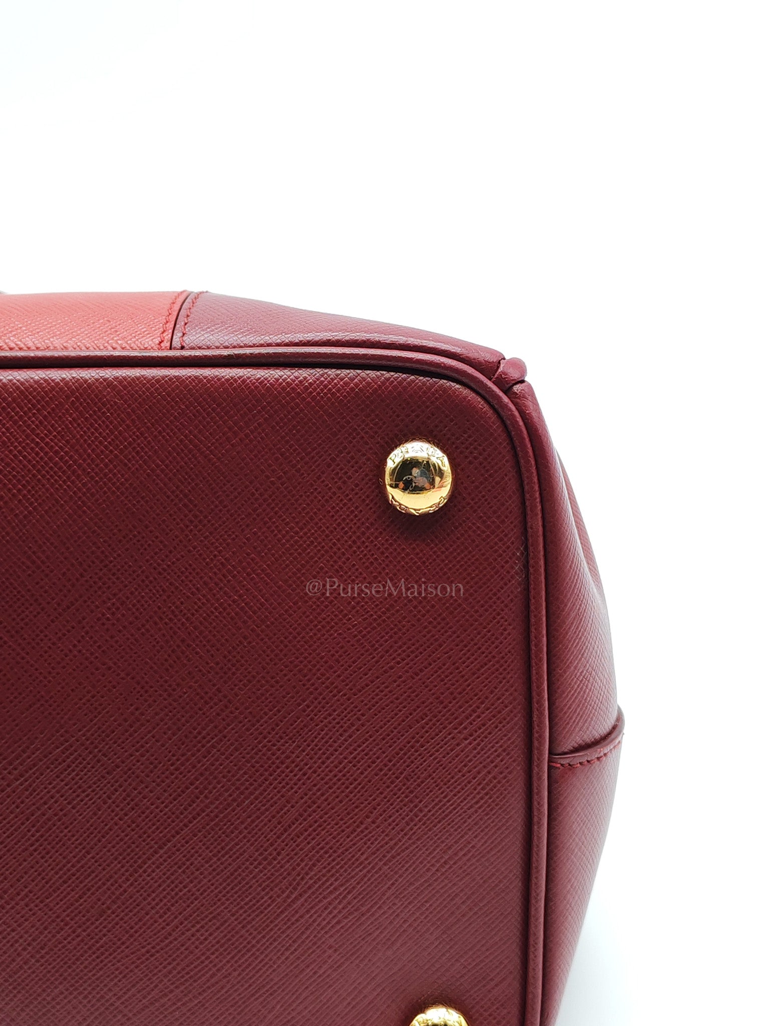 Double Zip Tote in Bi-color Saffiano Lux Cerise and Fuoco | Purse Maison Luxury Bags Shop