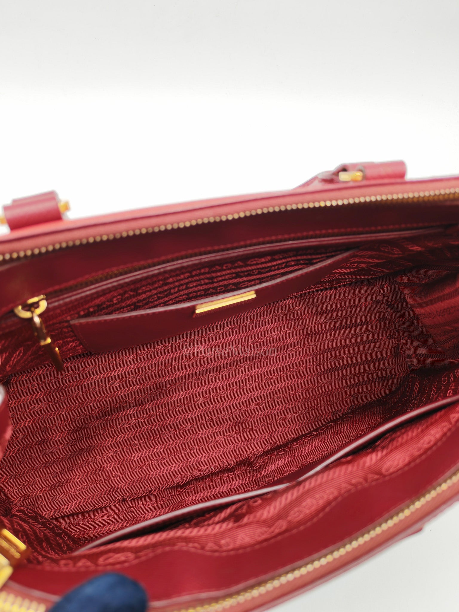 Double Zip Tote in Bi-color Saffiano Lux Cerise and Fuoco | Purse Maison Luxury Bags Shop