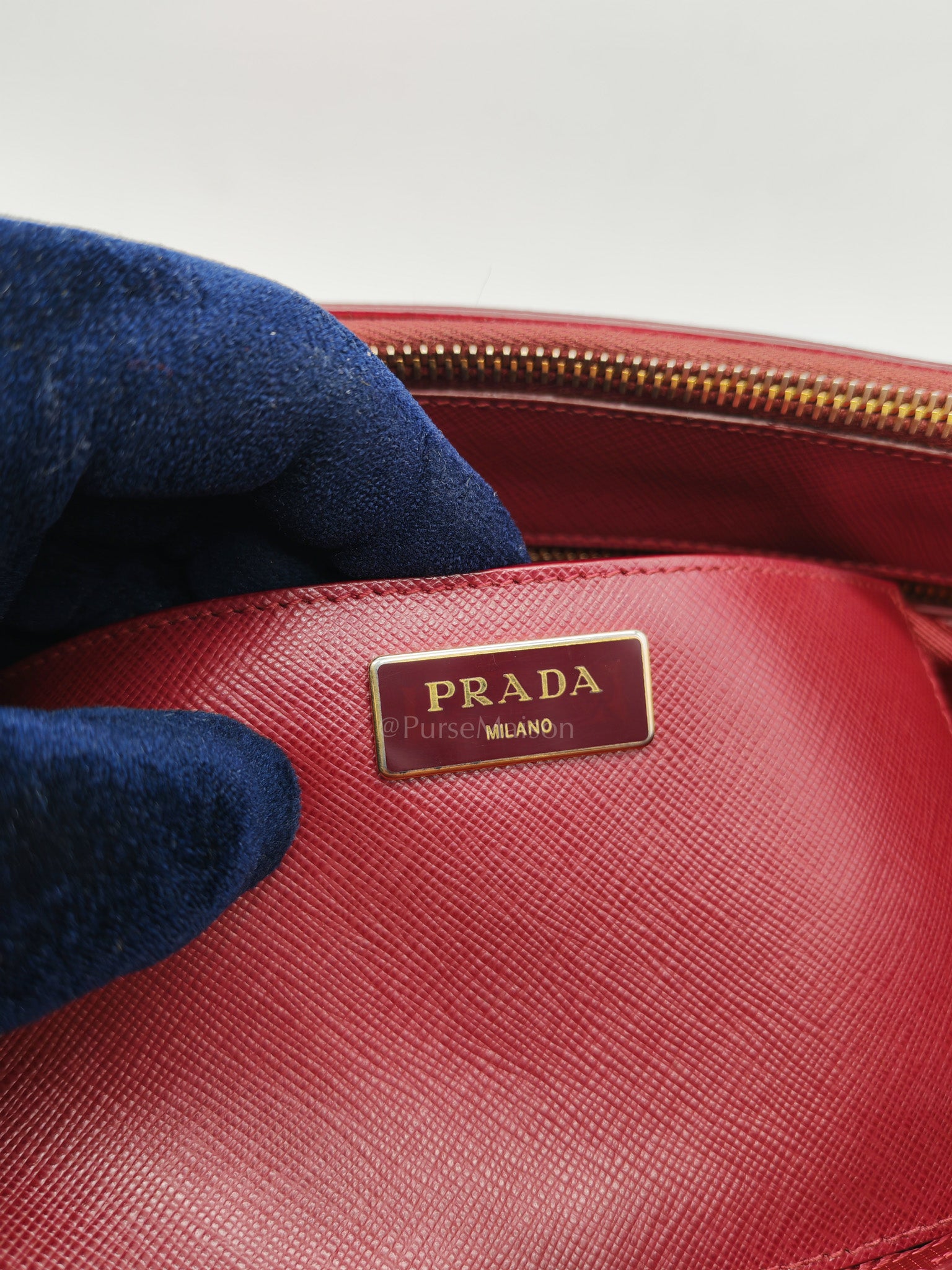 Double Zip Tote in Bi-color Saffiano Lux Cerise and Fuoco | Purse Maison Luxury Bags Shop