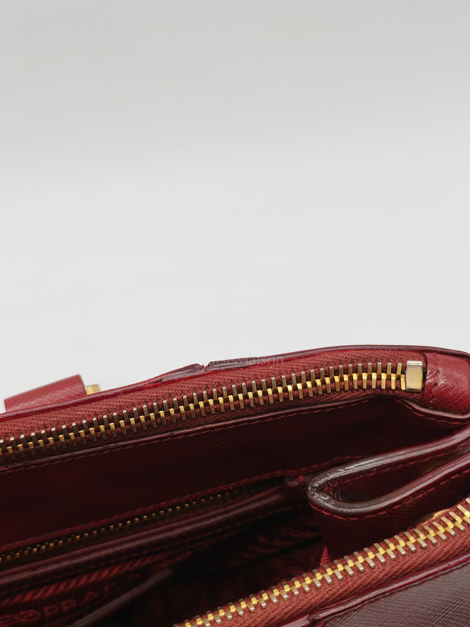 Double Zip Tote in Bi-color Saffiano Lux Cerise and Fuoco | Purse Maison Luxury Bags Shop