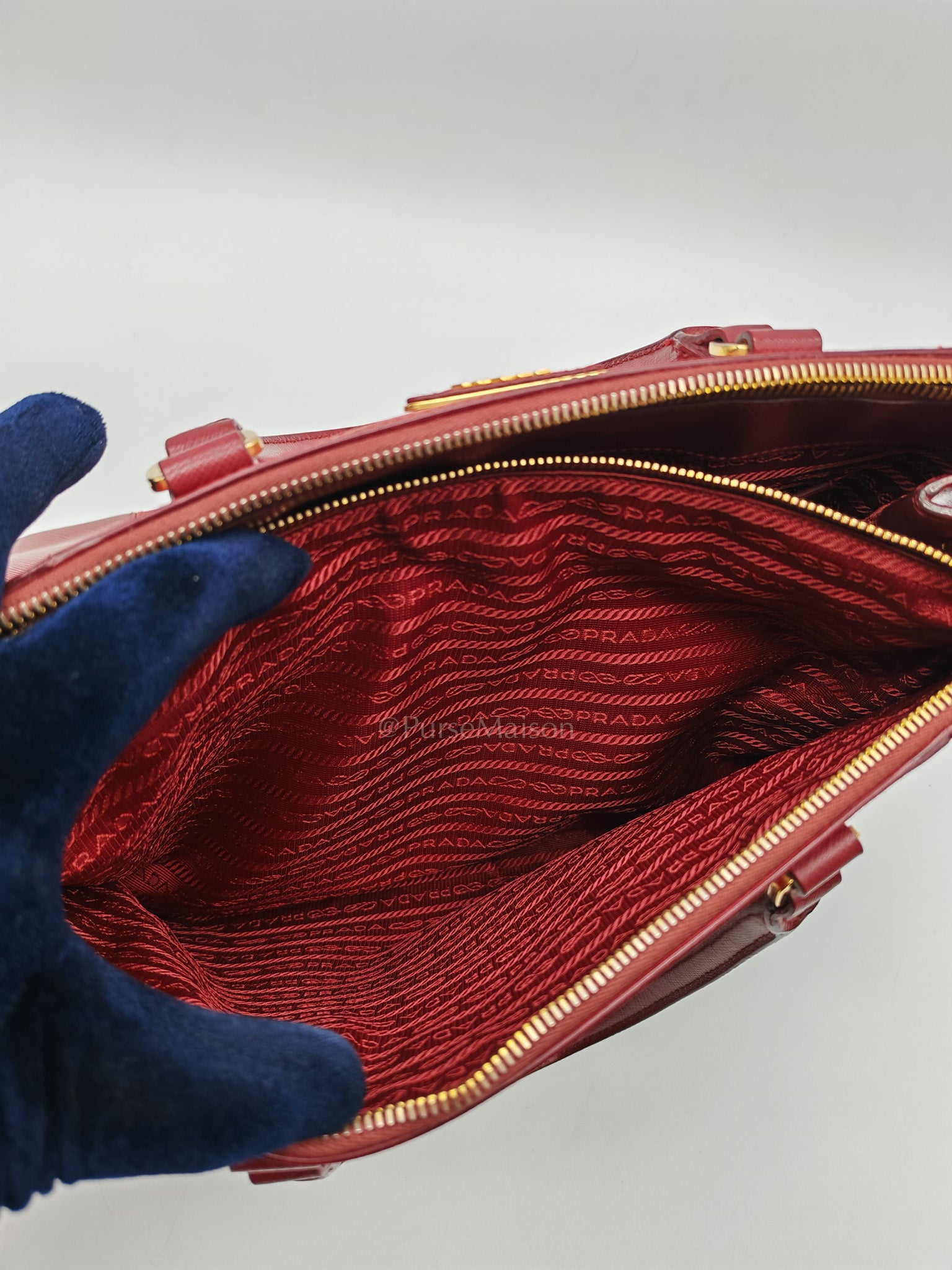 Double Zip Tote in Bi-color Saffiano Lux Cerise and Fuoco | Purse Maison Luxury Bags Shop