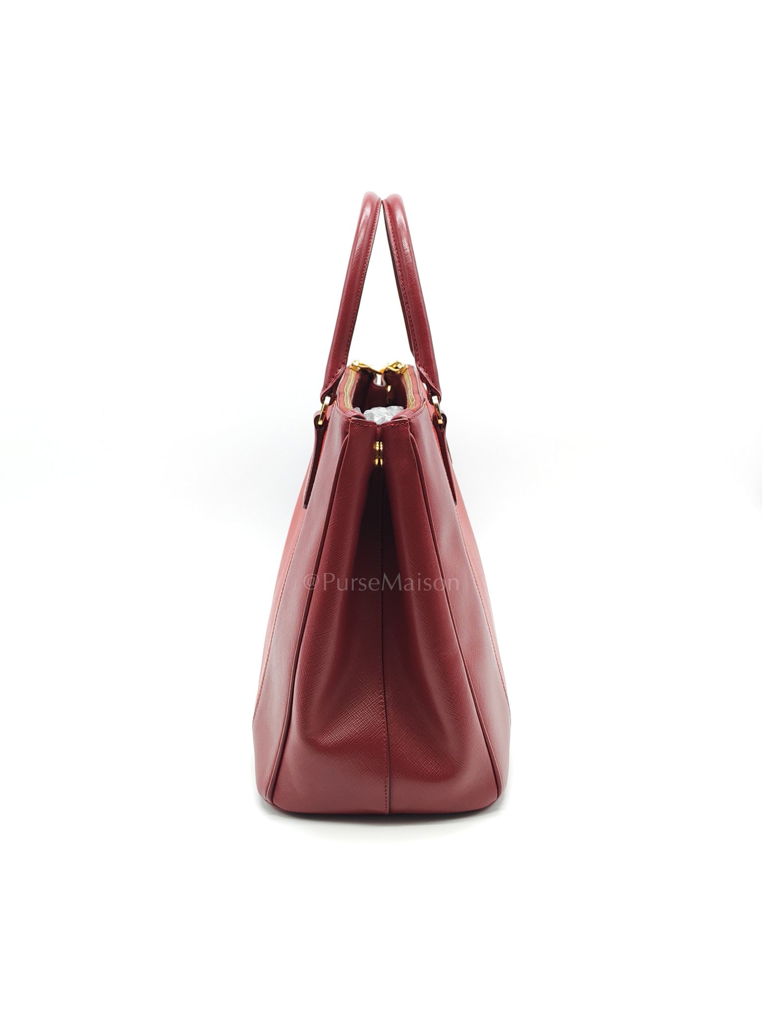 Double Zip Tote in Bi-color Saffiano Lux Cerise and Fuoco | Purse Maison Luxury Bags Shop