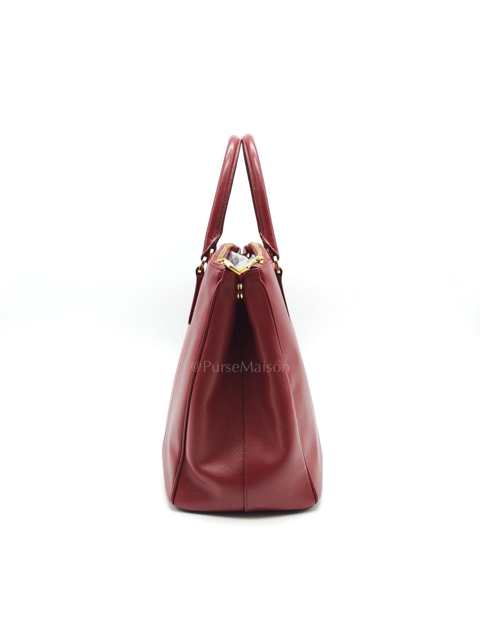 Double Zip Tote in Bi-color Saffiano Lux Cerise and Fuoco | Purse Maison Luxury Bags Shop