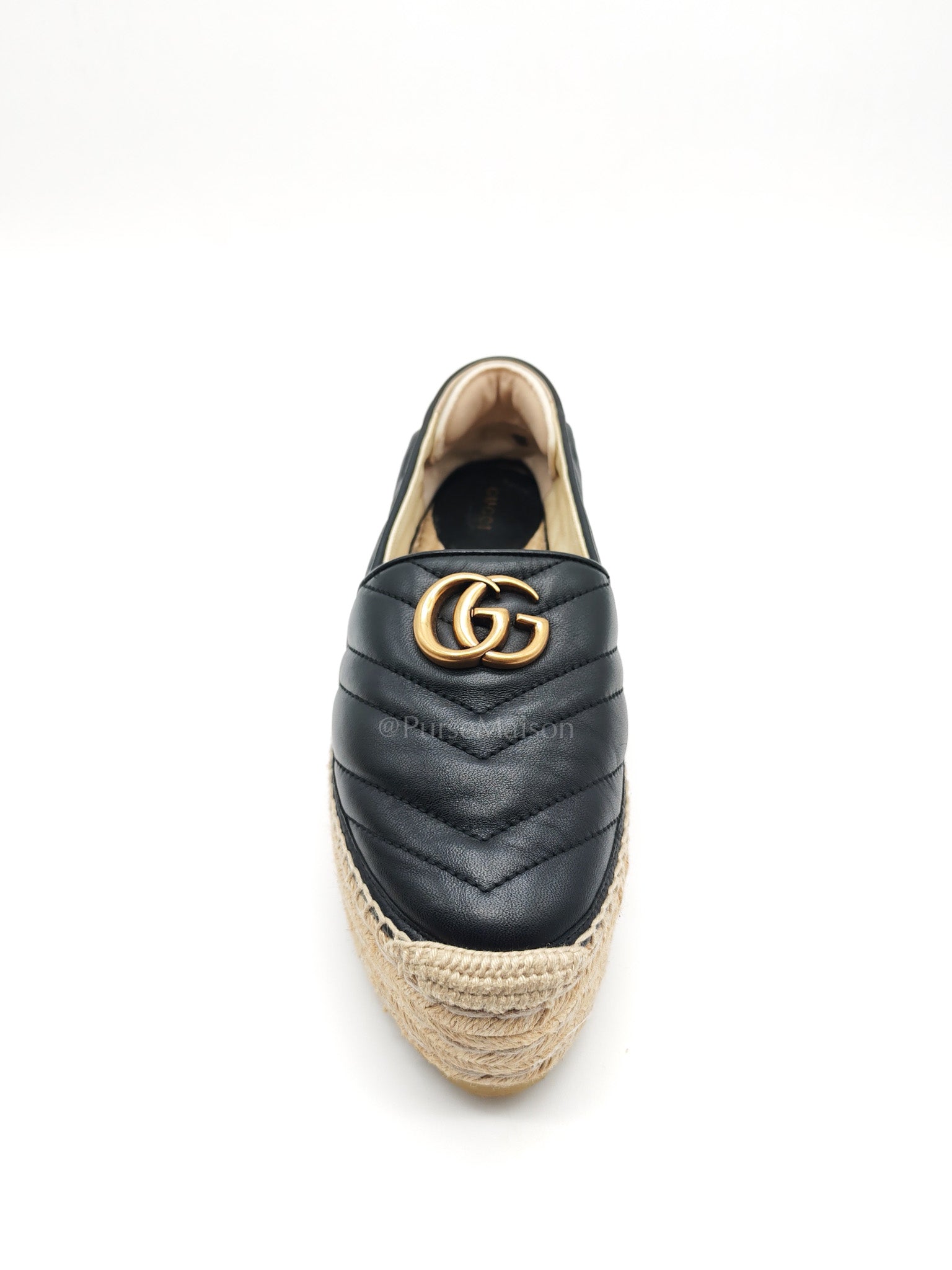 Double G Matelasse Espadrilles in Black Chevron Matellase Leather Size 38 1/2 (24.5cm)
