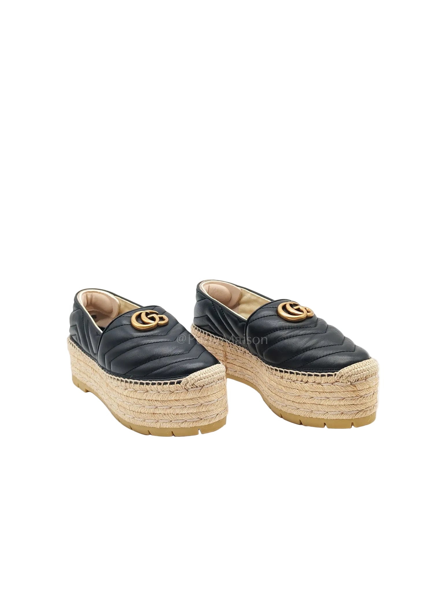 Double G Matelasse Espadrilles in Black Chevron Matellase Leather Size 38 1/2 (24.5cm)