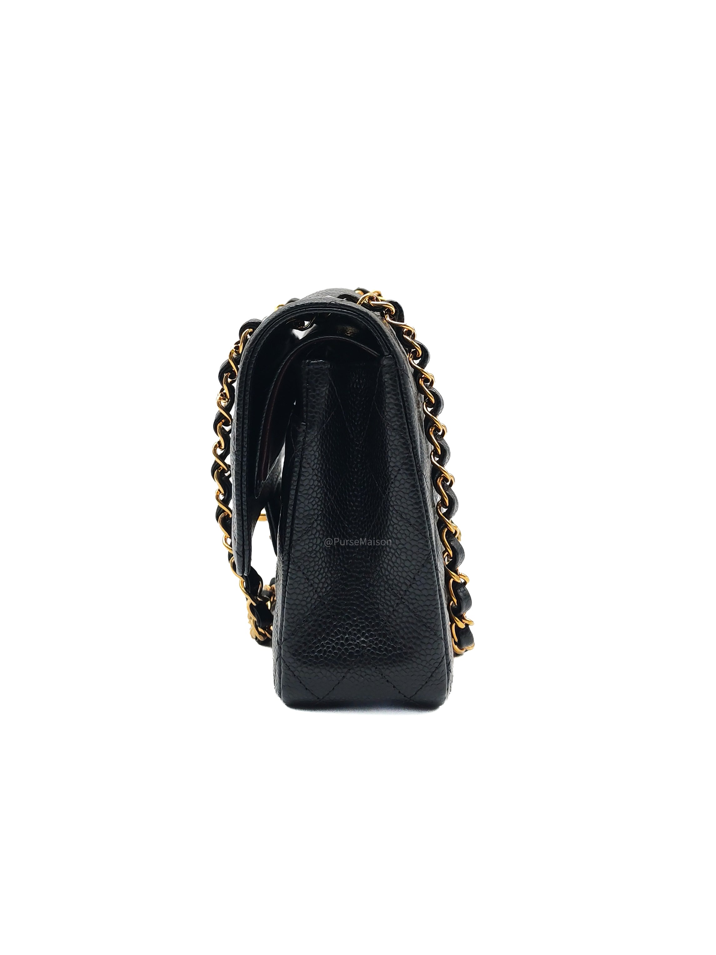 Chanel Classic Double Flap Medium in Black Caviar Leather and Gold Hardware (Microchip)