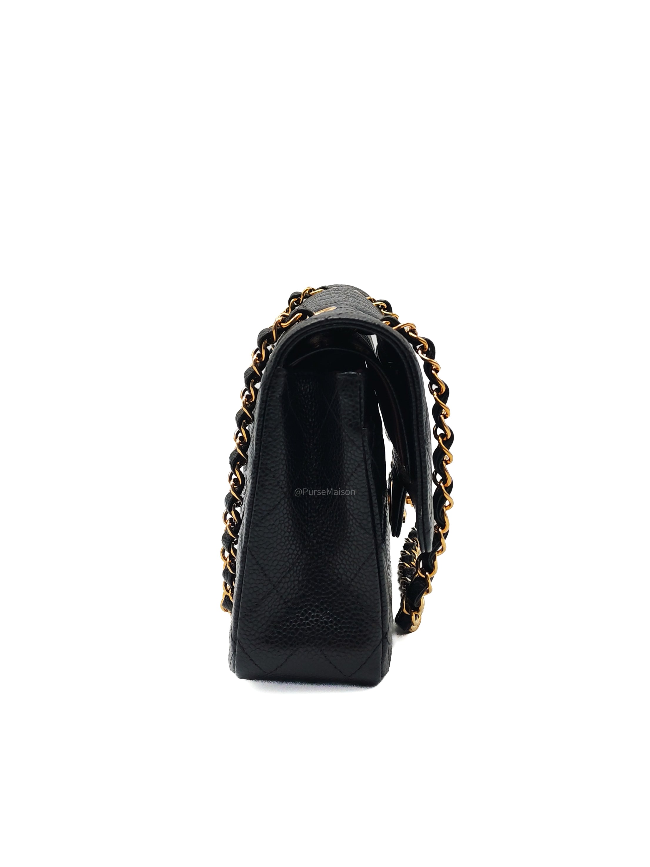 Chanel Classic Double Flap Medium in Black Caviar Leather and Gold Hardware (Microchip)