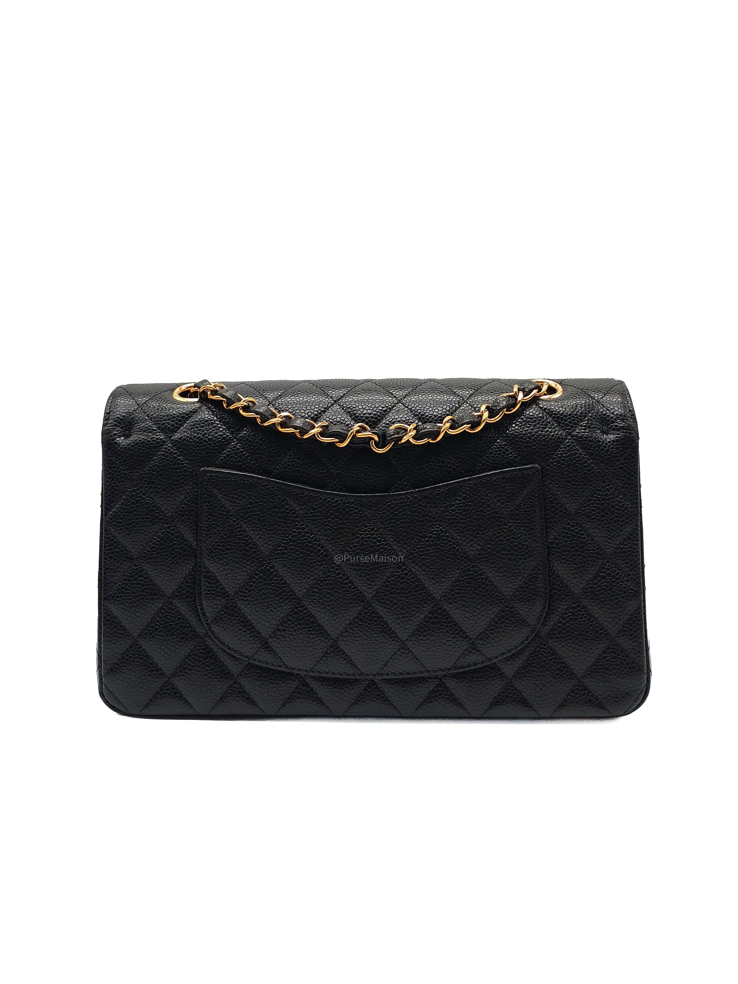 Chanel Classic Double Flap Medium in Black Caviar Leather and Gold Hardware (Microchip)