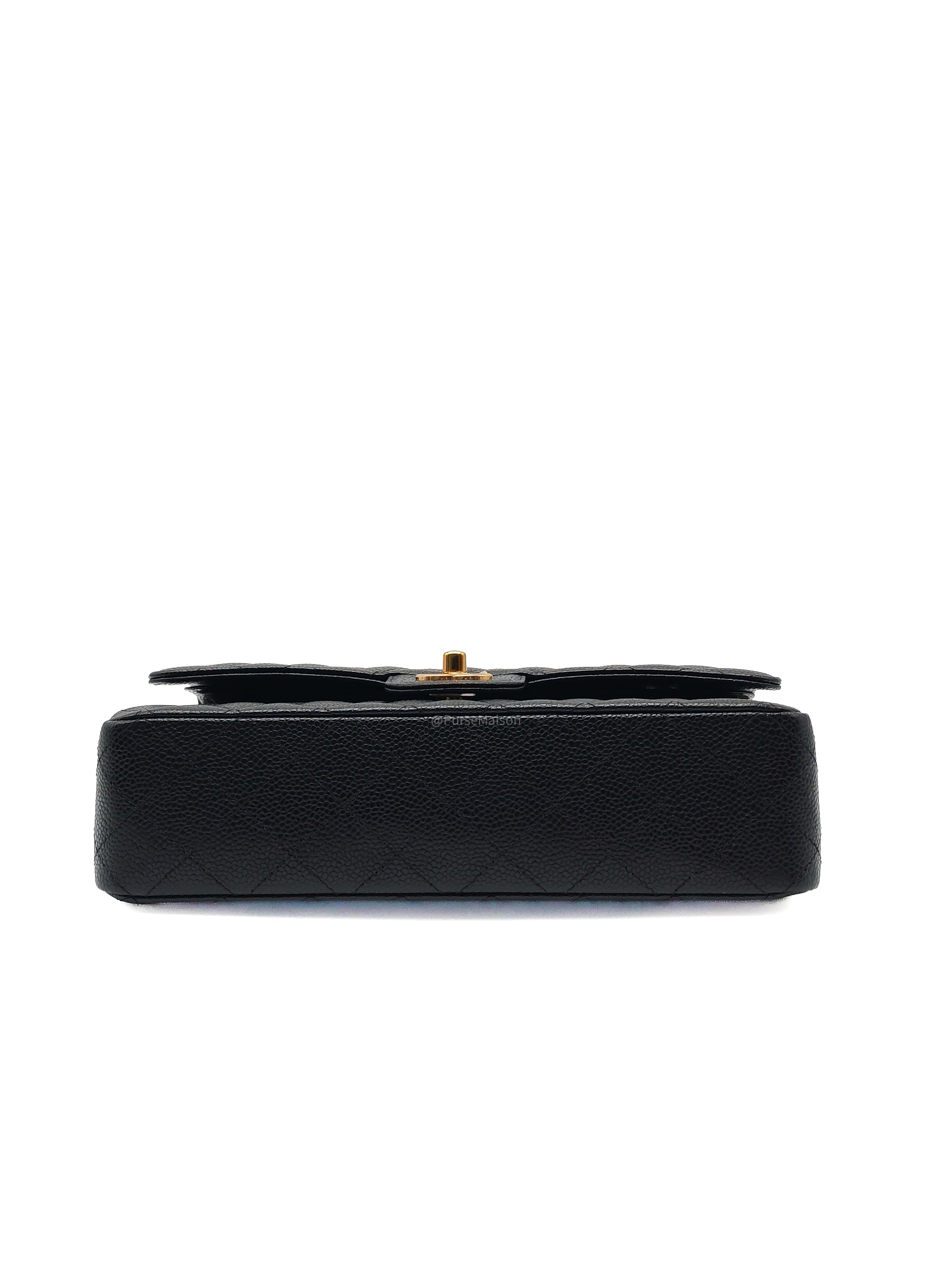 Chanel Classic Double Flap Medium in Black Caviar Leather and Gold Hardware (Microchip)
