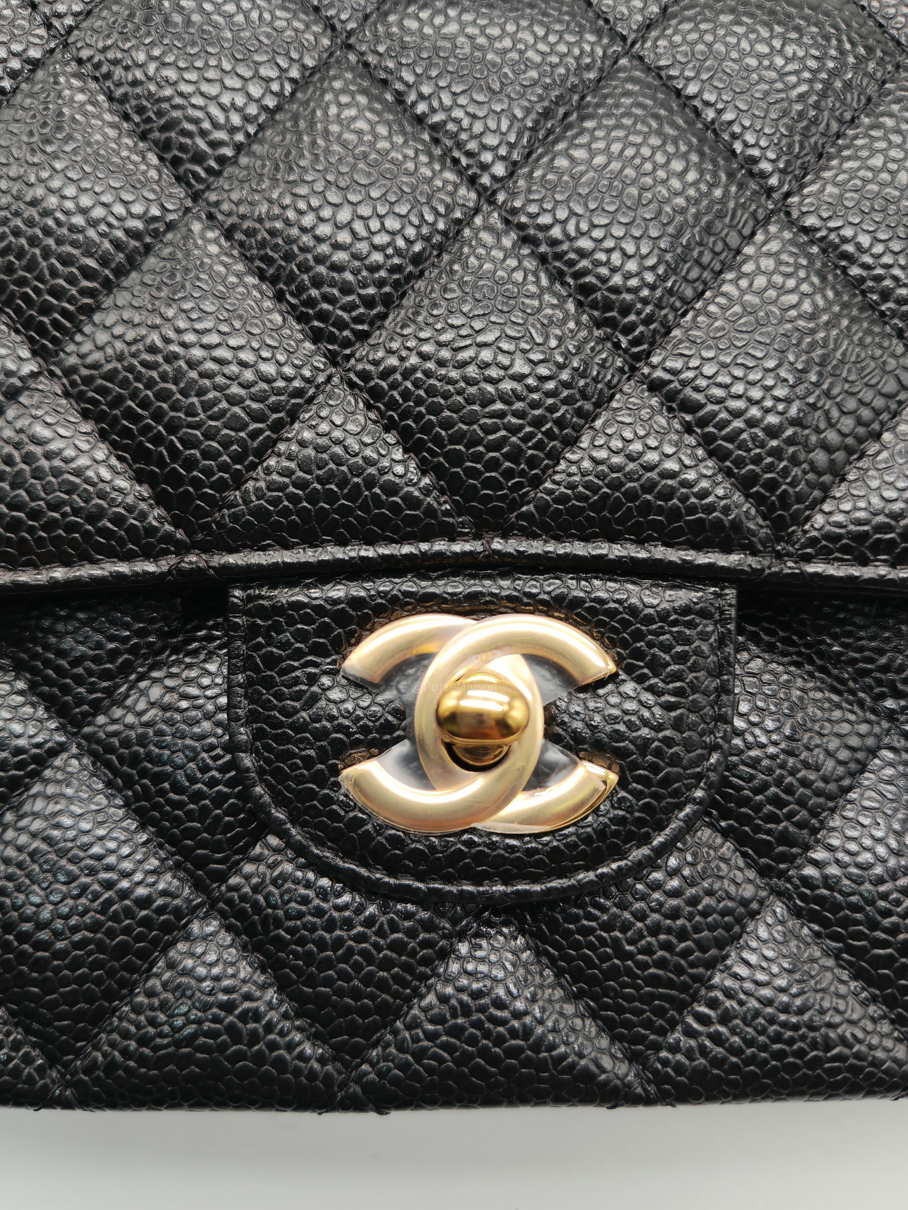 Chanel Classic Double Flap Medium in Black Caviar Leather and Gold Hardware (Microchip)