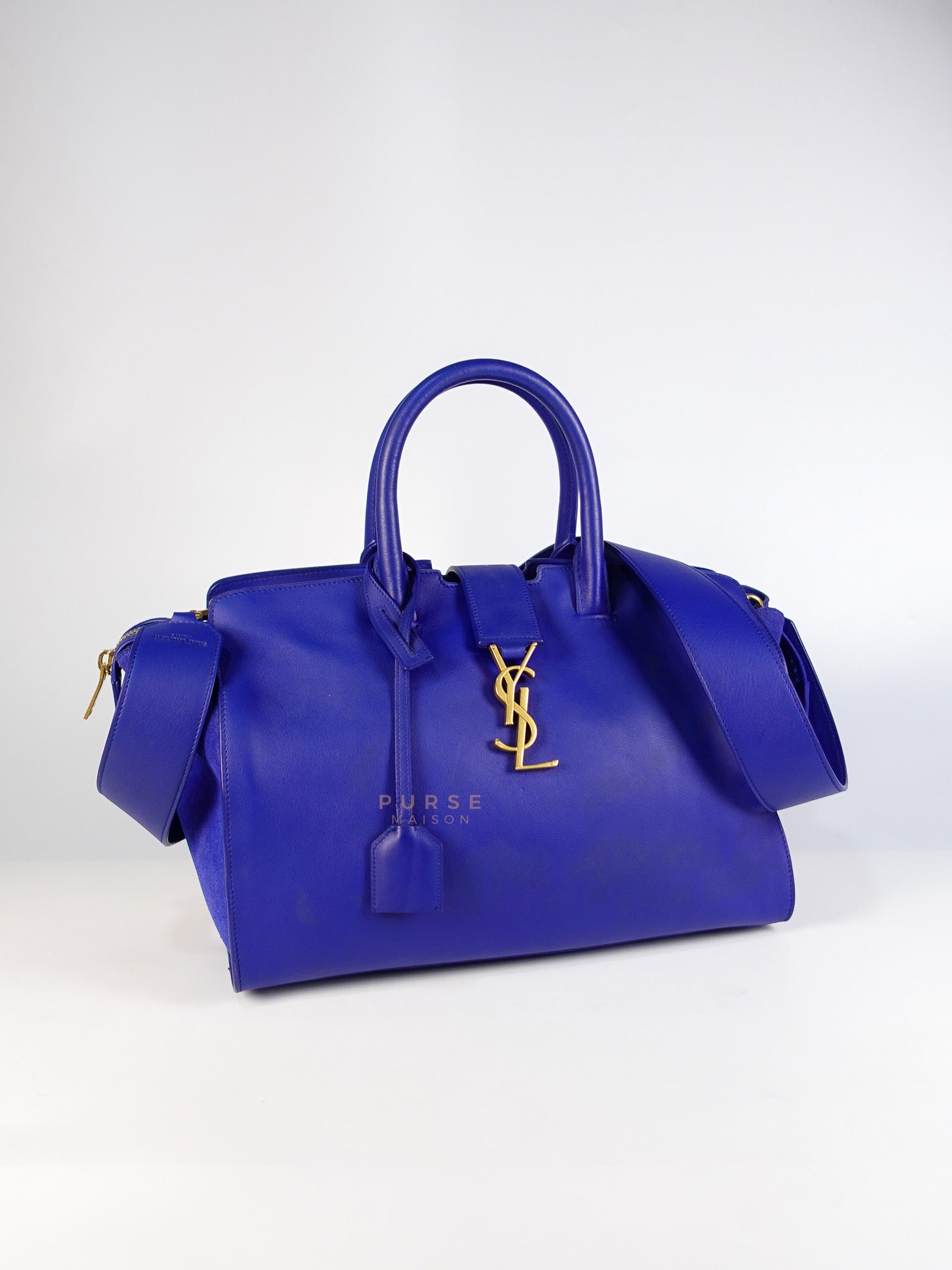 Downtown Cabas Bag Small in Vibrant Blue Leather and Suede | Purse Maison Luxury Bags Shop