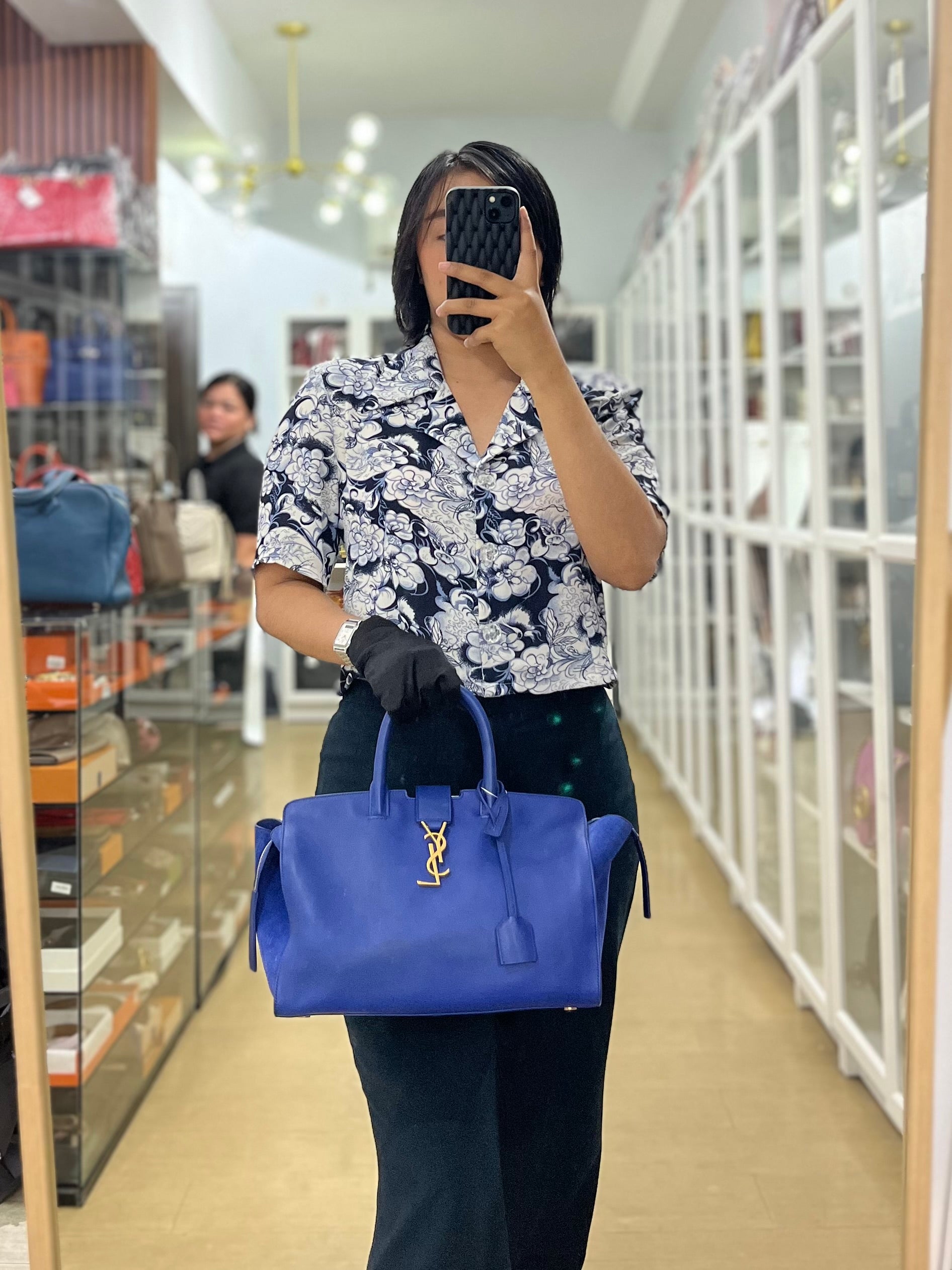 Downtown Cabas Bag Small in Vibrant Blue Leather and Suede | Purse Maison Luxury Bags Shop