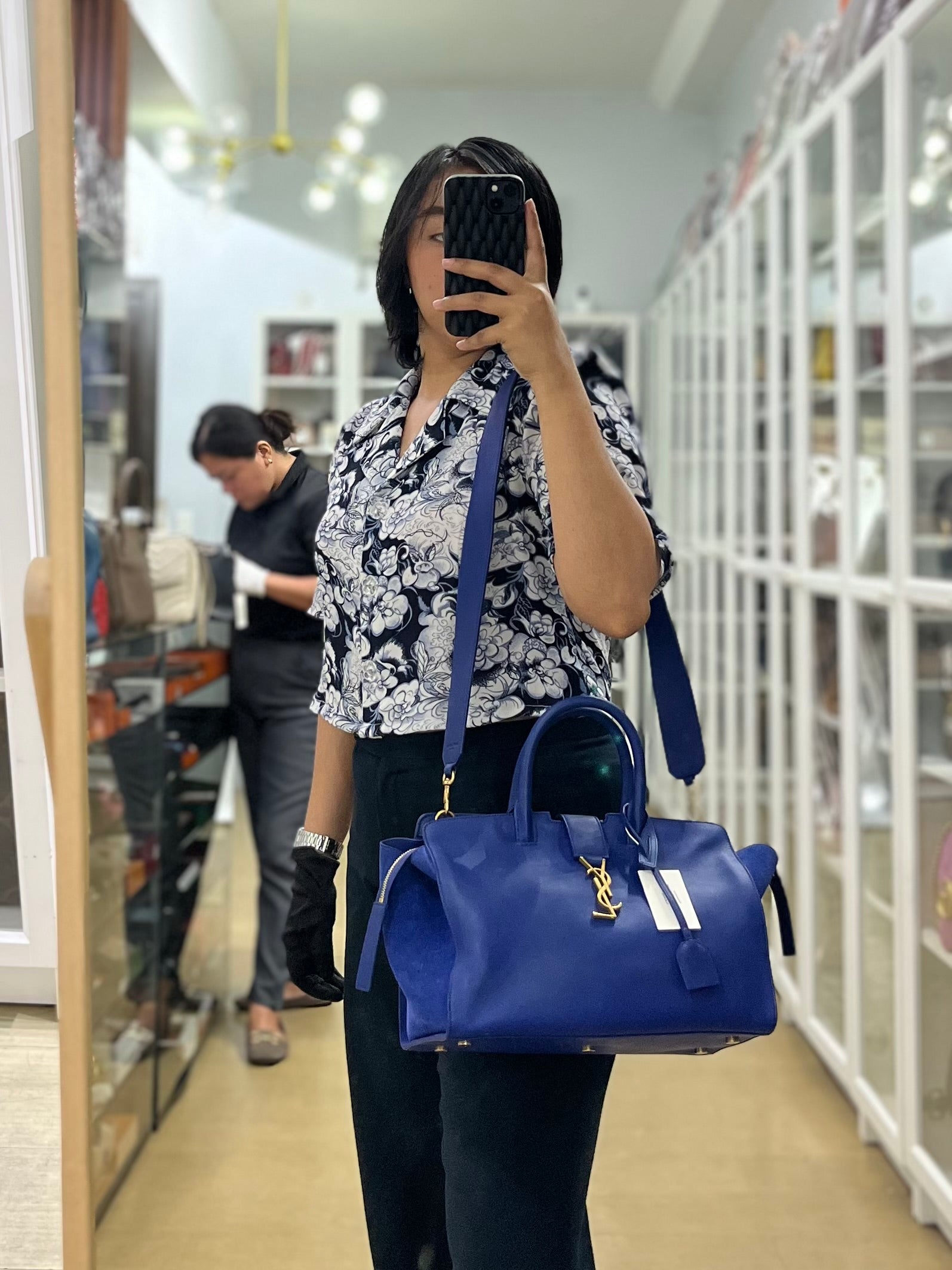 Downtown Cabas Bag Small in Vibrant Blue Leather and Suede | Purse Maison Luxury Bags Shop