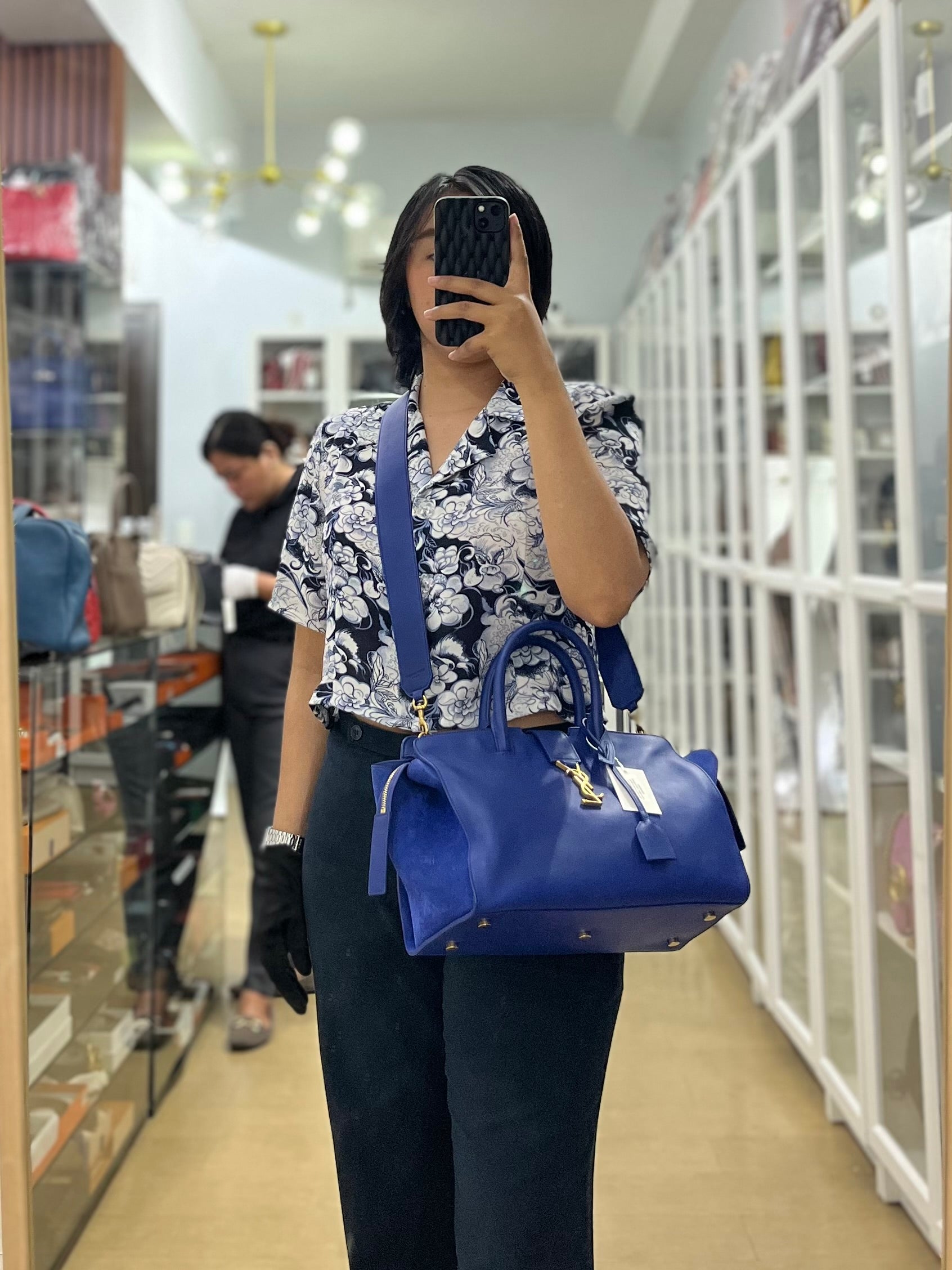 Downtown Cabas Bag Small in Vibrant Blue Leather and Suede | Purse Maison Luxury Bags Shop