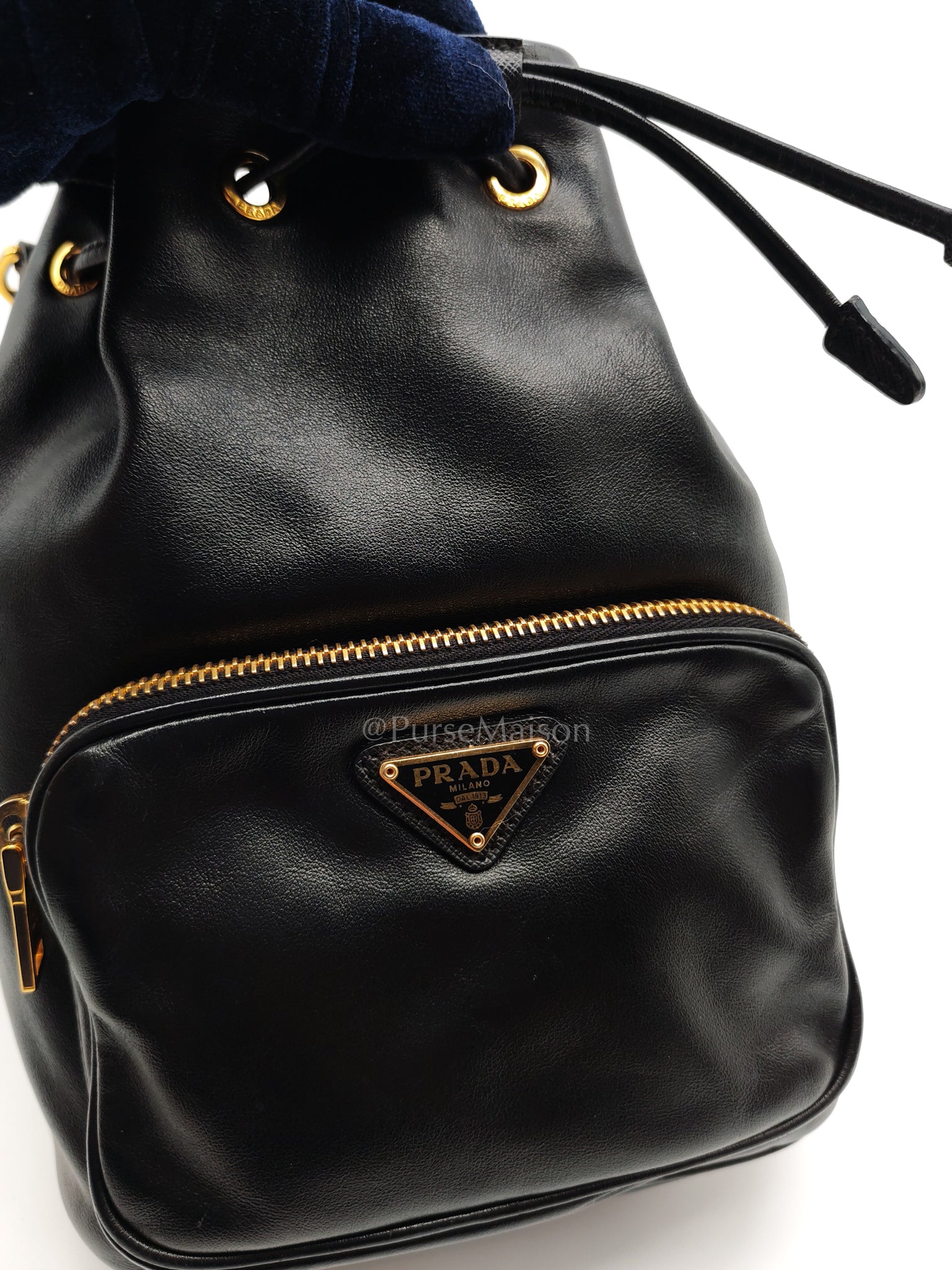 Duet Bucket Bag in Black Smooth Calfskin Leather Crossbody Bag | Purse Maison Luxury Bags Shop