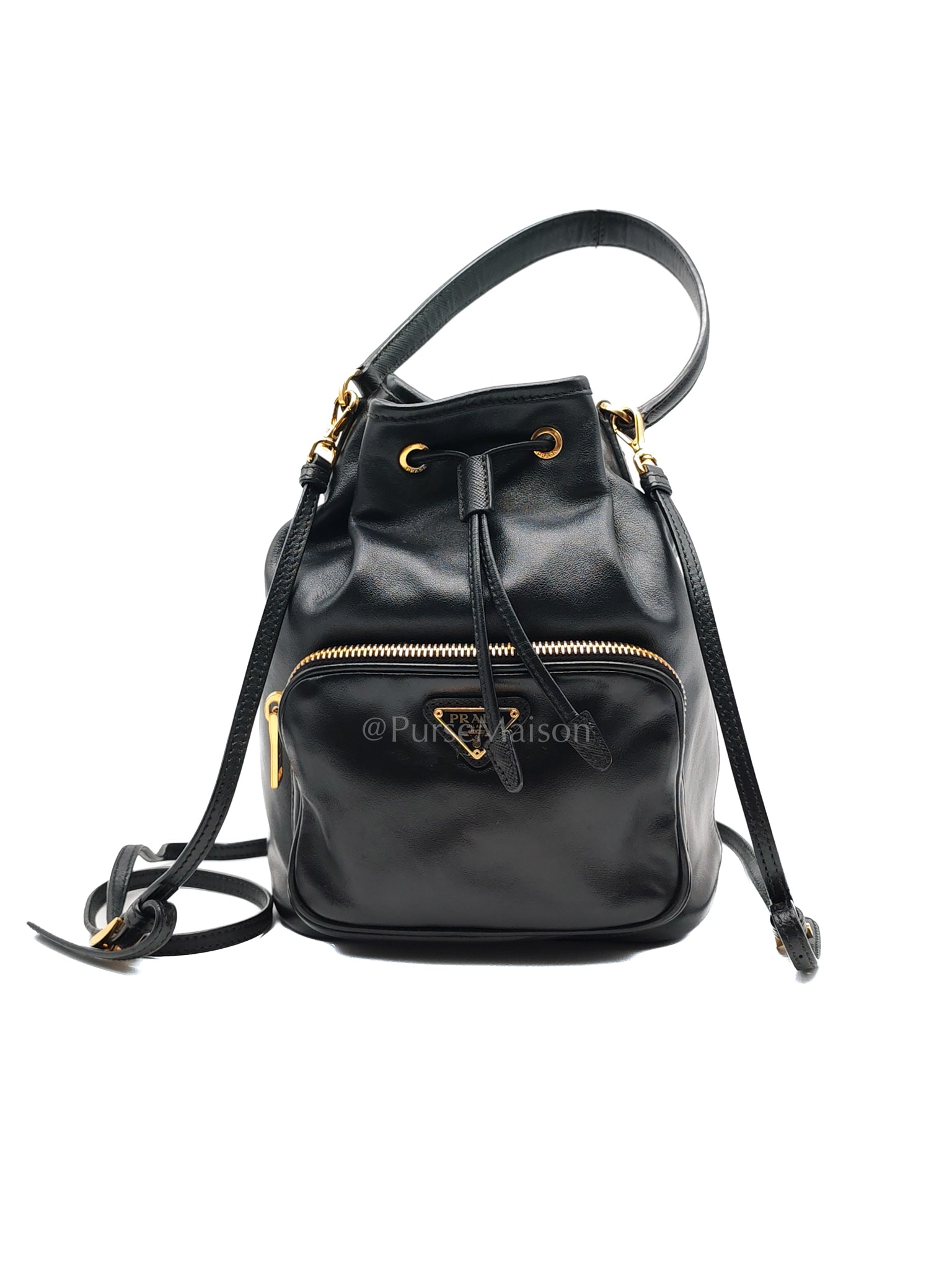 Duet Bucket Bag in Black Smooth Calfskin Leather Crossbody Bag | Purse Maison Luxury Bags Shop