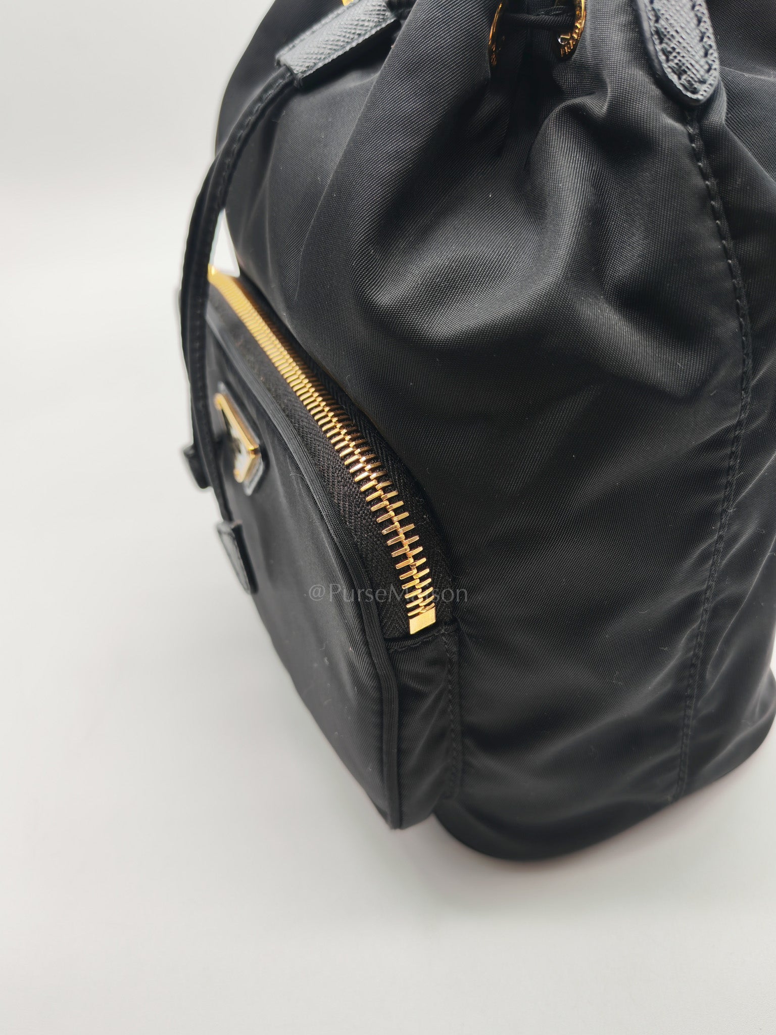 Duet Re-Nylon Black Drawstring Bucket Bag | Purse Maison Luxury Bags Shop