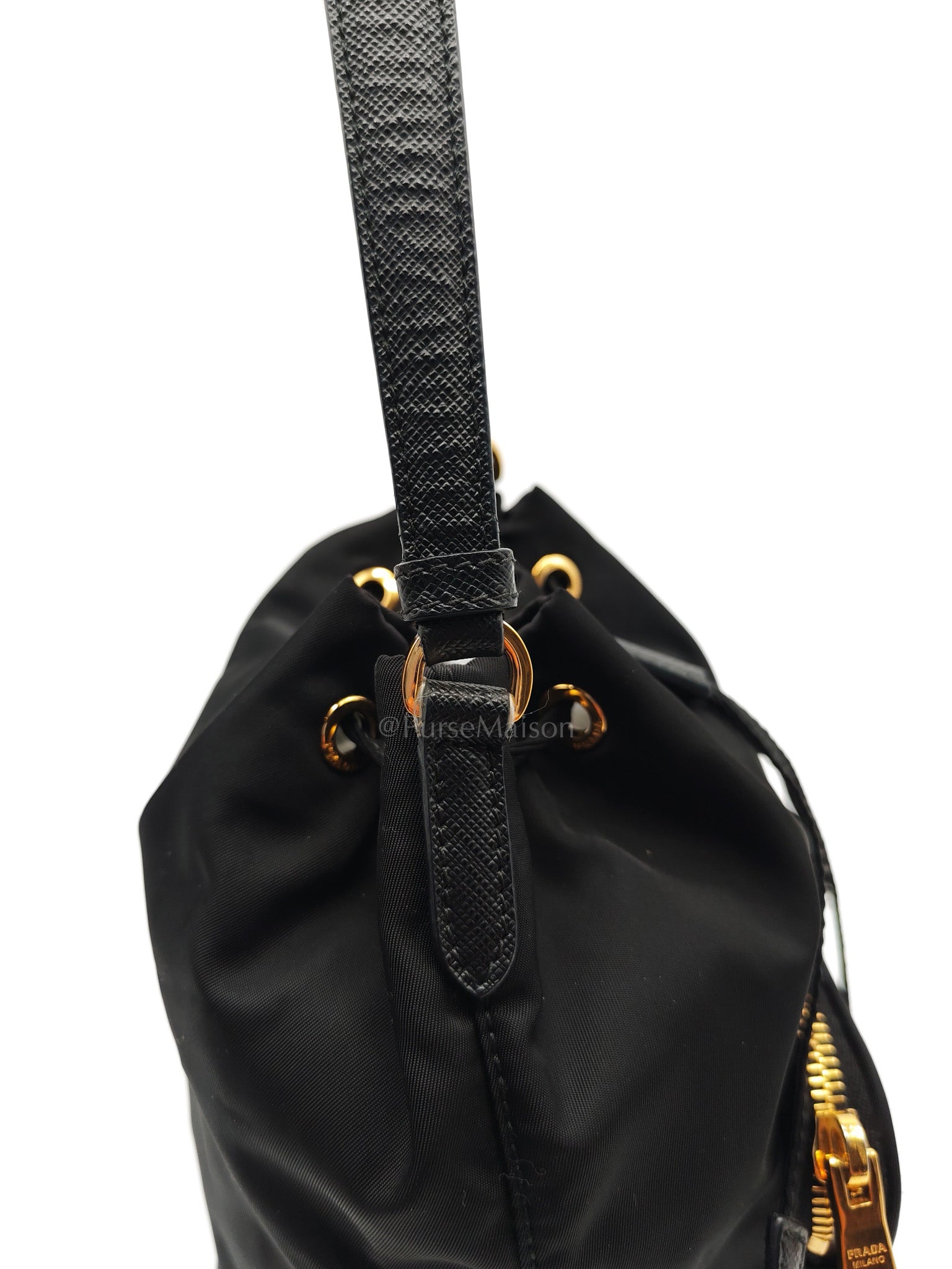 Duet Re-Nylon Black Drawstring Bucket Bag | Purse Maison Luxury Bags Shop