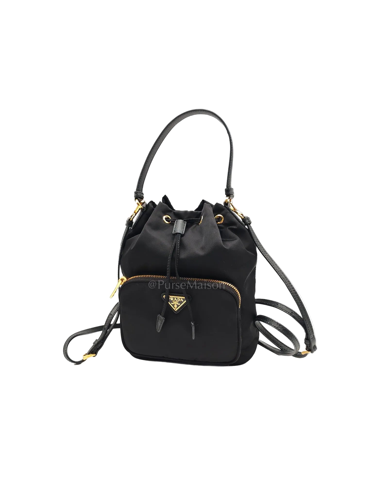 Duet Re-Nylon Black Drawstring Bucket Bag | Purse Maison Luxury Bags Shop