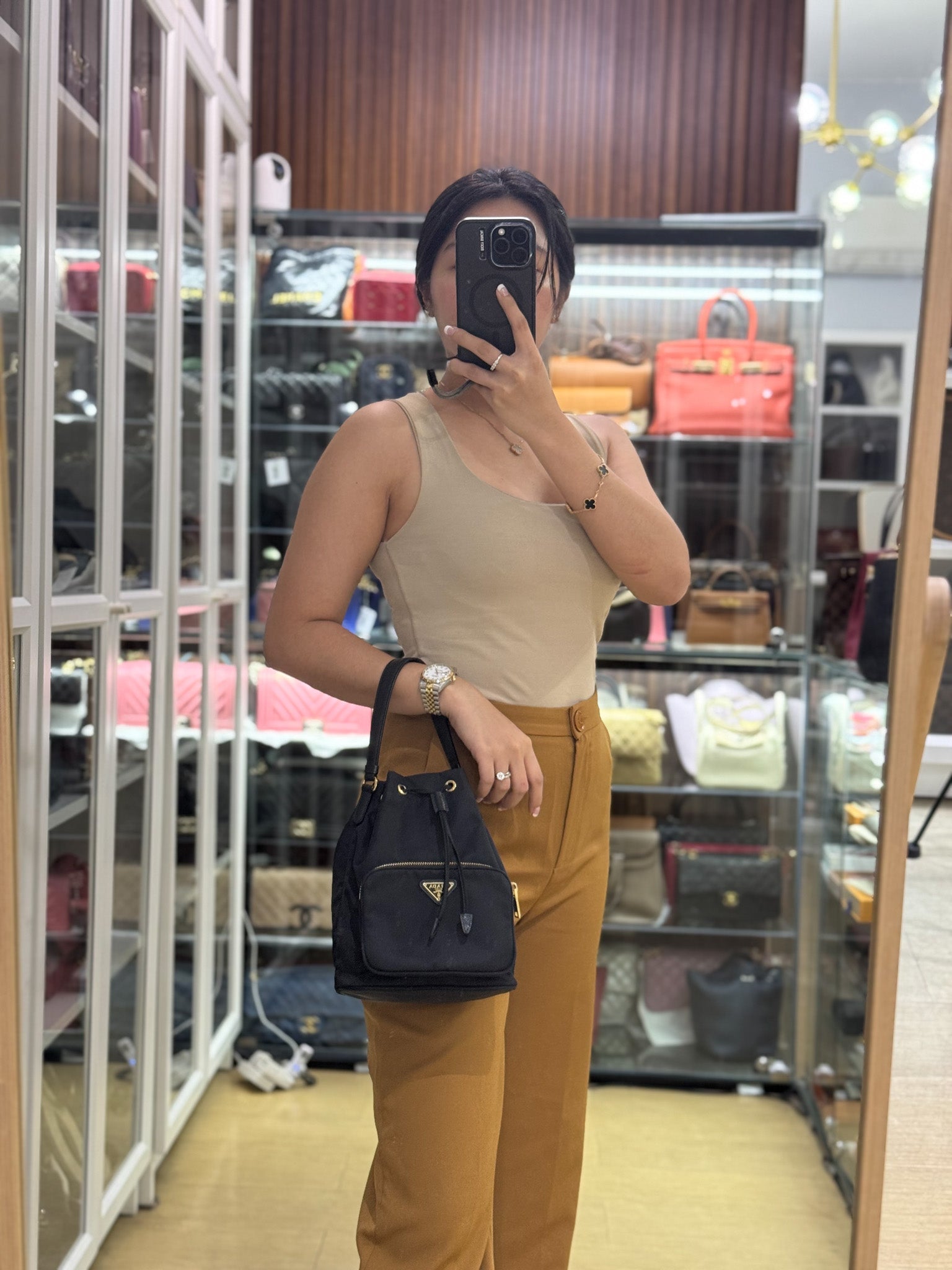 Duet Re-Nylon Black Bucket Bag | Purse Maison Luxury Bags Shop