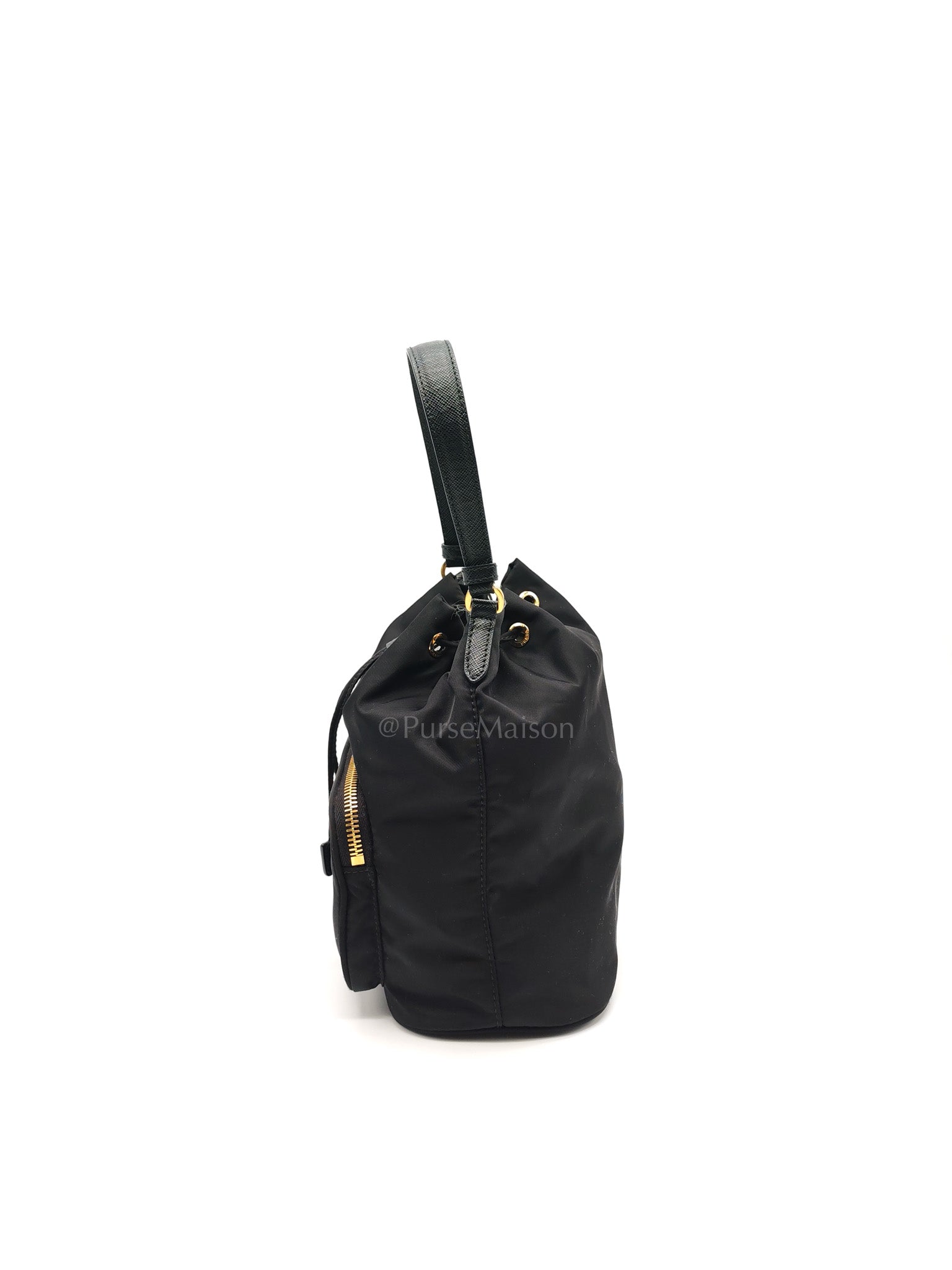 Duet Re-Nylon Black Drawstring Bucket Bag | Purse Maison Luxury Bags Shop