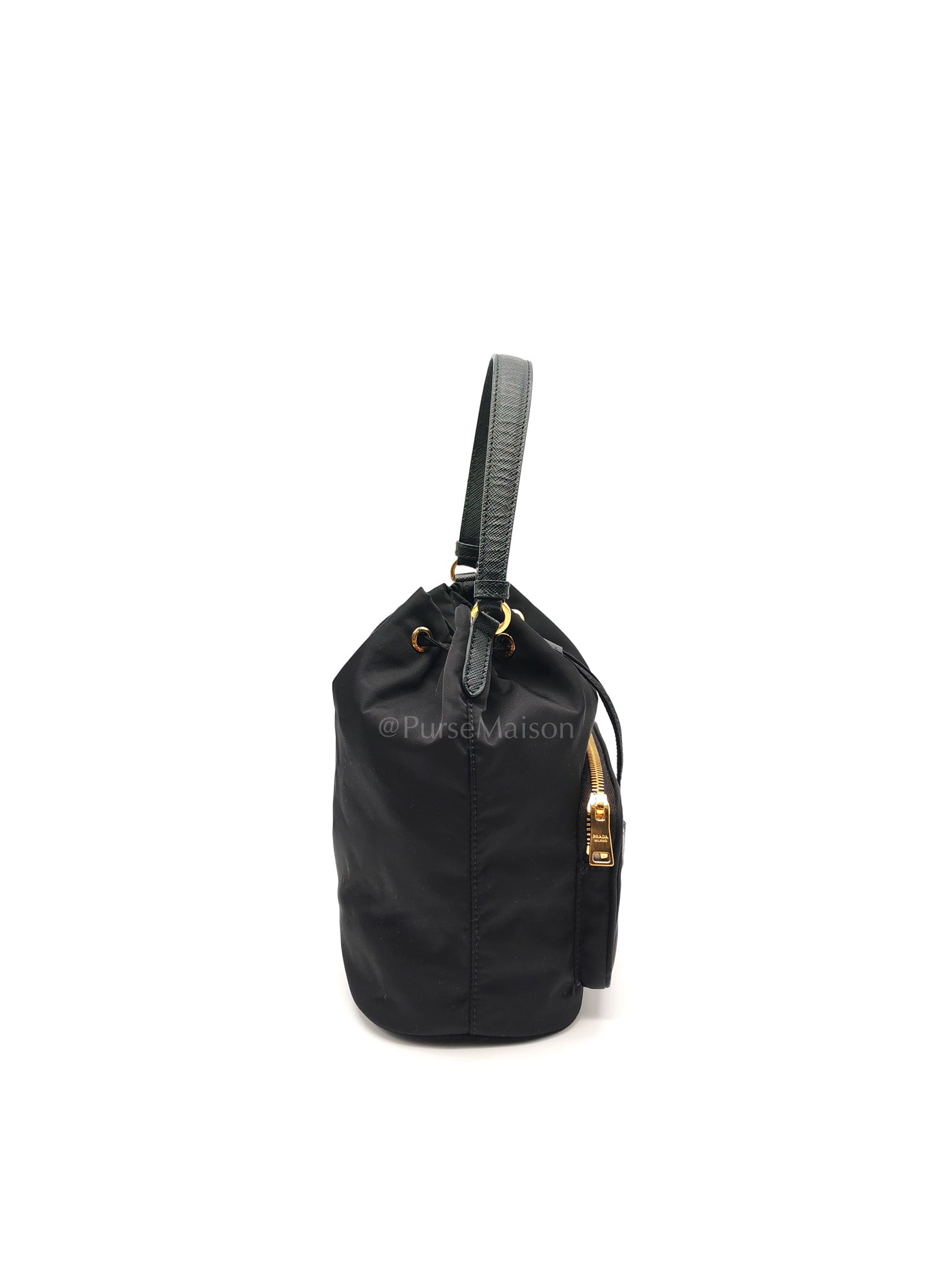 Duet Re-Nylon Black Drawstring Bucket Bag | Purse Maison Luxury Bags Shop