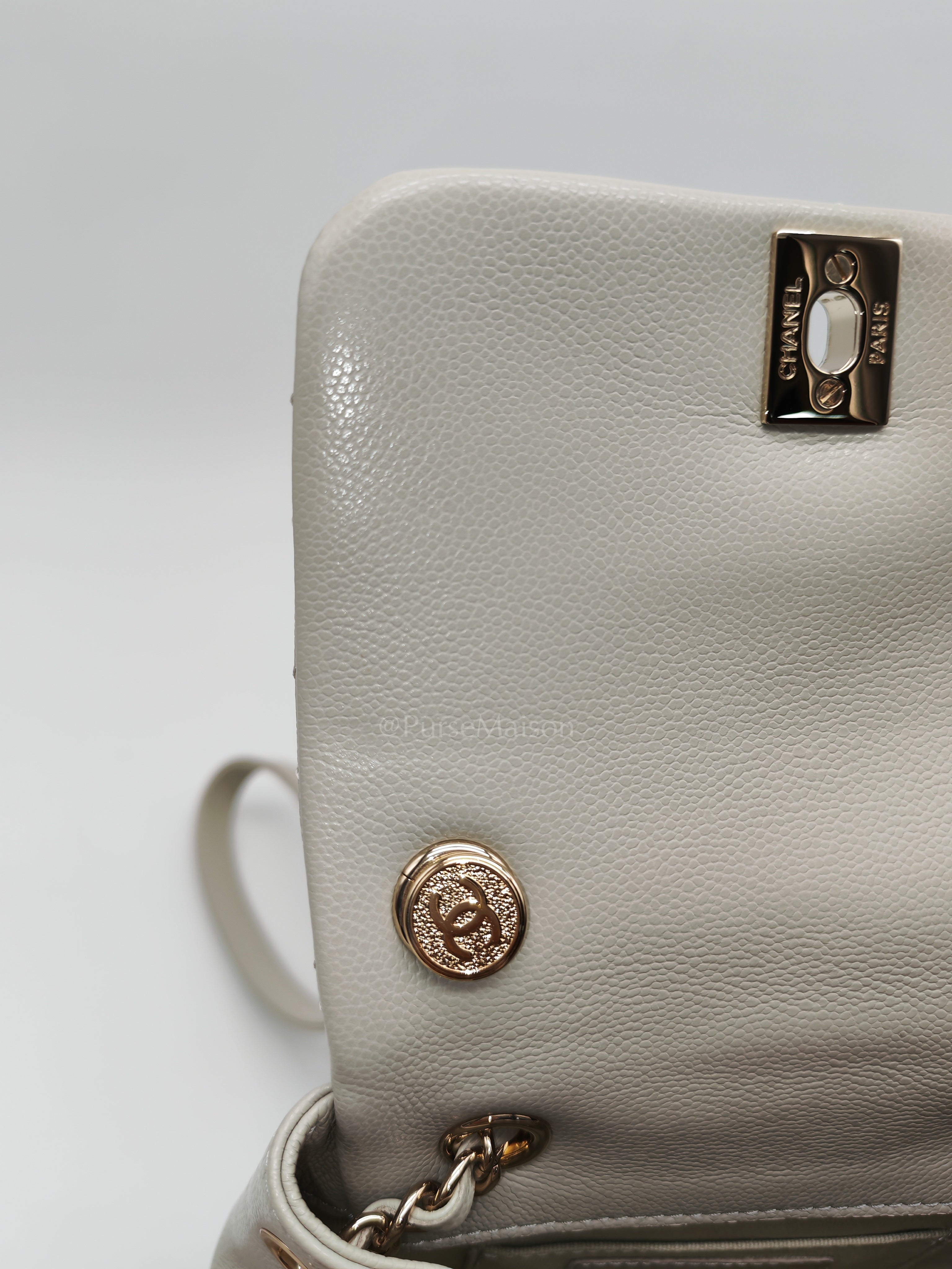 Duma Backpack Small in Gray Caviar Leather & Light Gold Hardware Microchip | Purse Maison Luxury Bags Shop