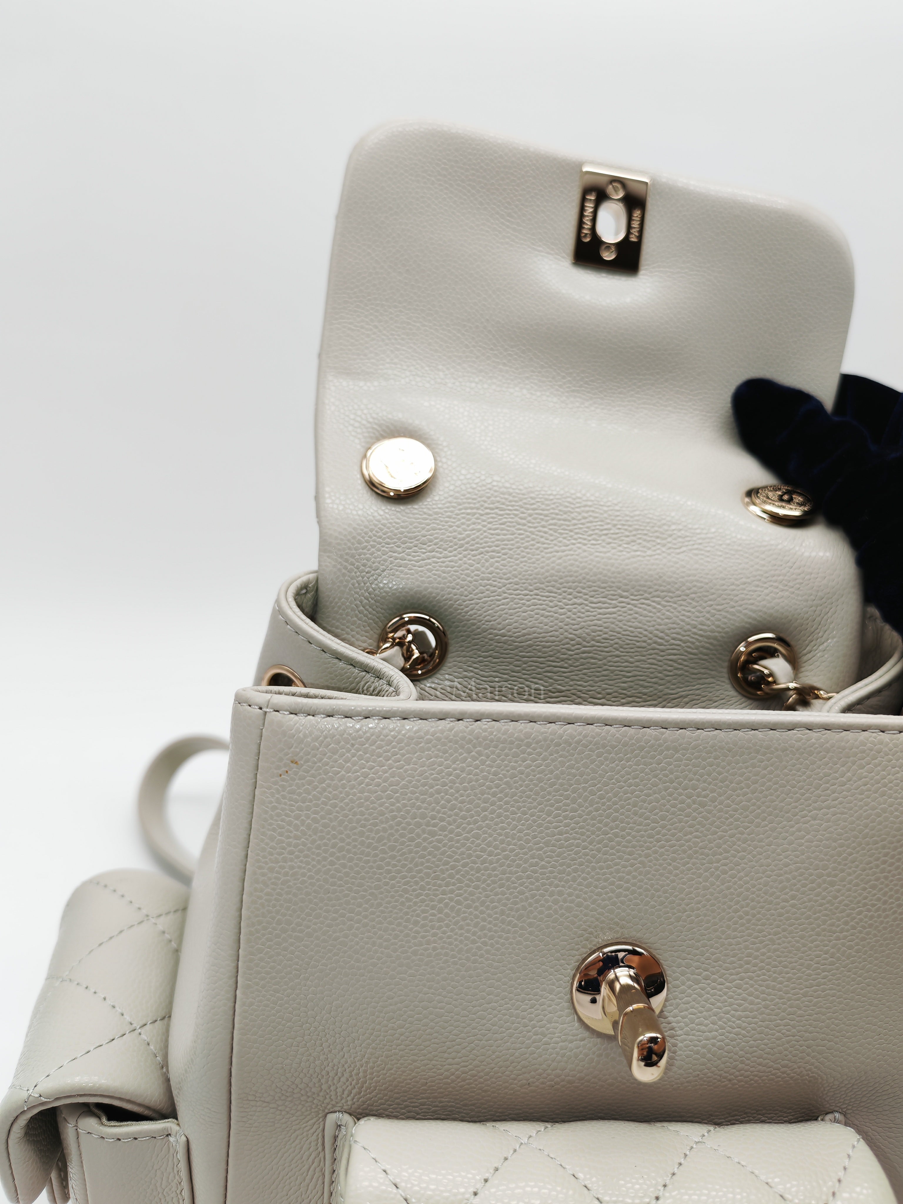 Duma Backpack Small in Gray Caviar Leather & Light Gold Hardware Microchip | Purse Maison Luxury Bags Shop