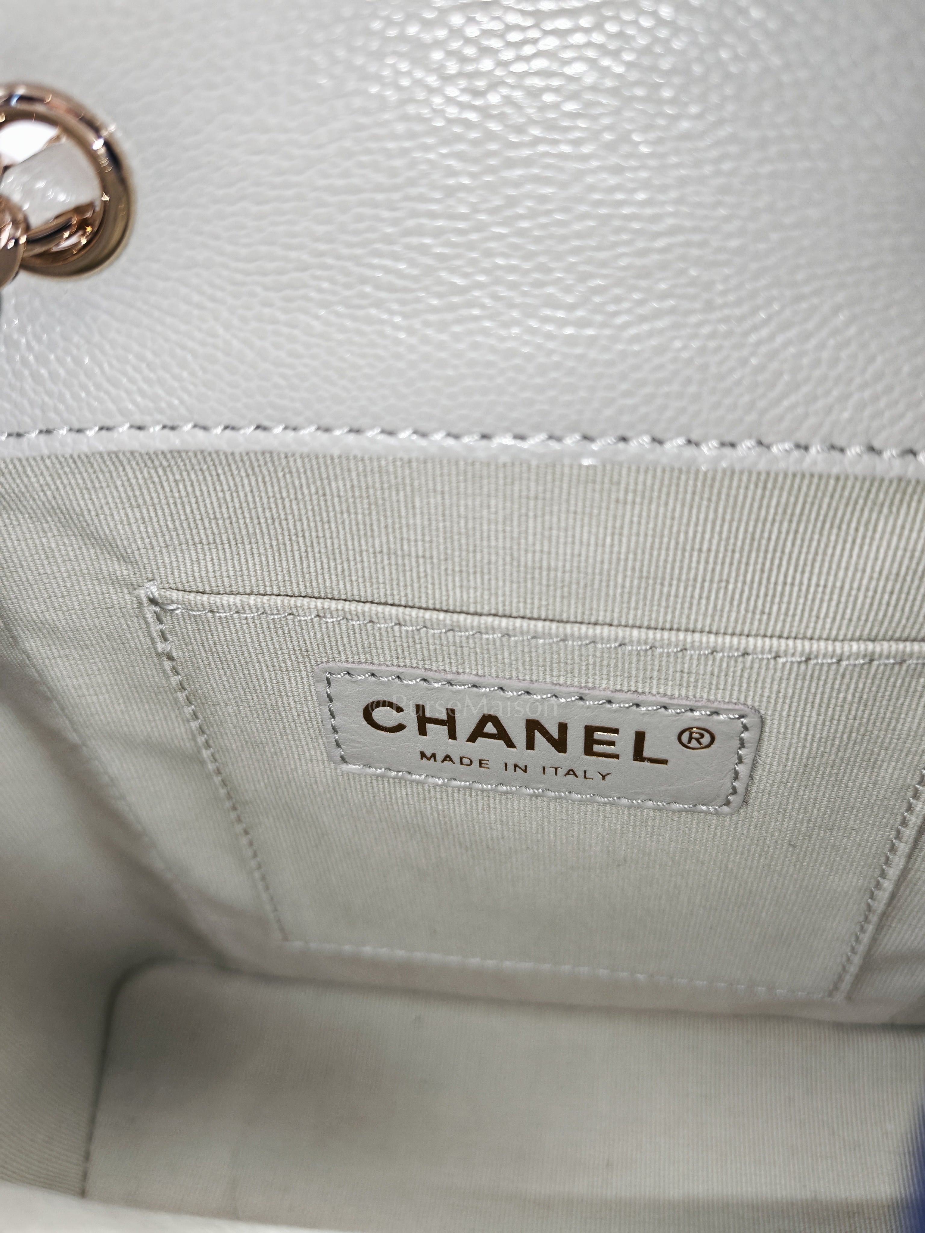 Duma Backpack Small in Gray Caviar Leather & Light Gold Hardware Microchip | Purse Maison Luxury Bags Shop