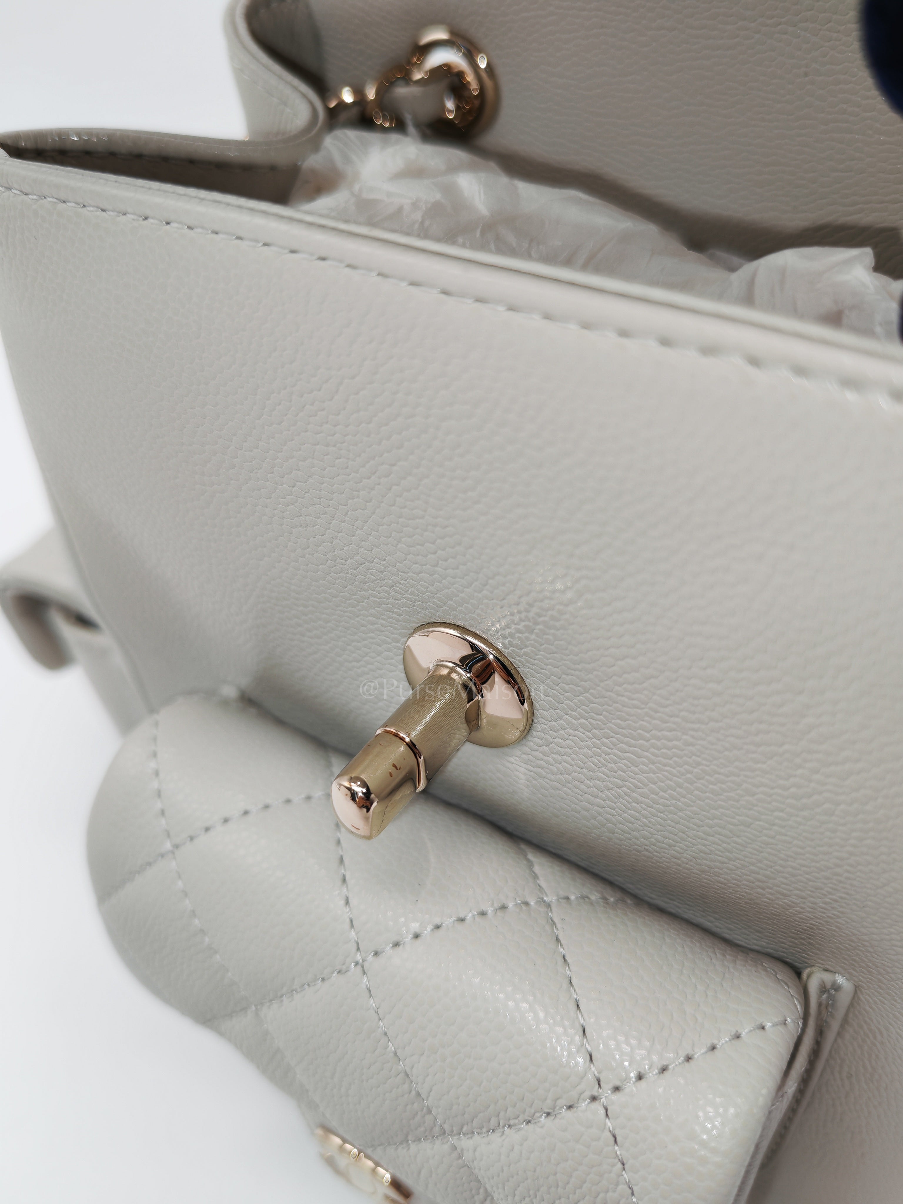 Duma Backpack Small in Gray Caviar Leather & Light Gold Hardware Microchip | Purse Maison Luxury Bags Shop