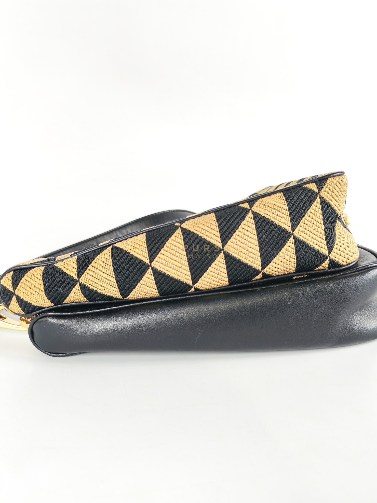 Duo Triangle Mini Bag Symbole Leather and Fabric Canvas | Purse Maison Luxury Bags Shop