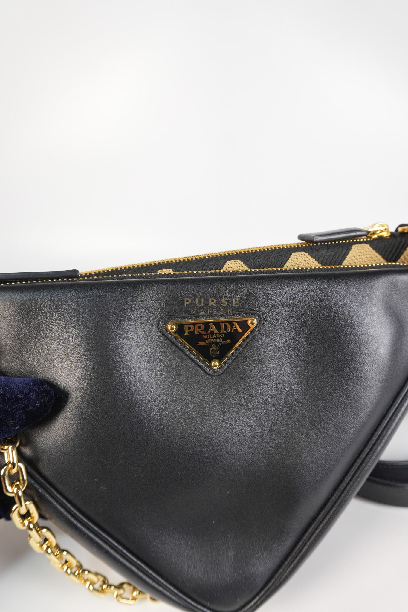 Duo Triangle Mini Bag Symbole Leather and Fabric Canvas | Purse Maison Luxury Bags Shop