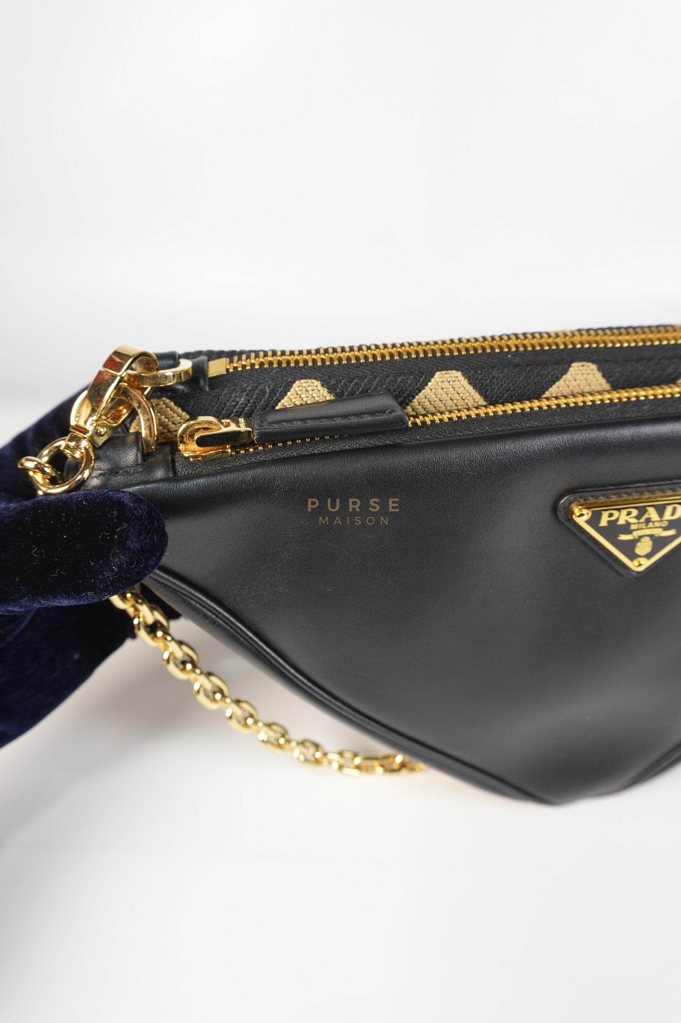 Duo Triangle Mini Bag Symbole Leather and Fabric Canvas | Purse Maison Luxury Bags Shop