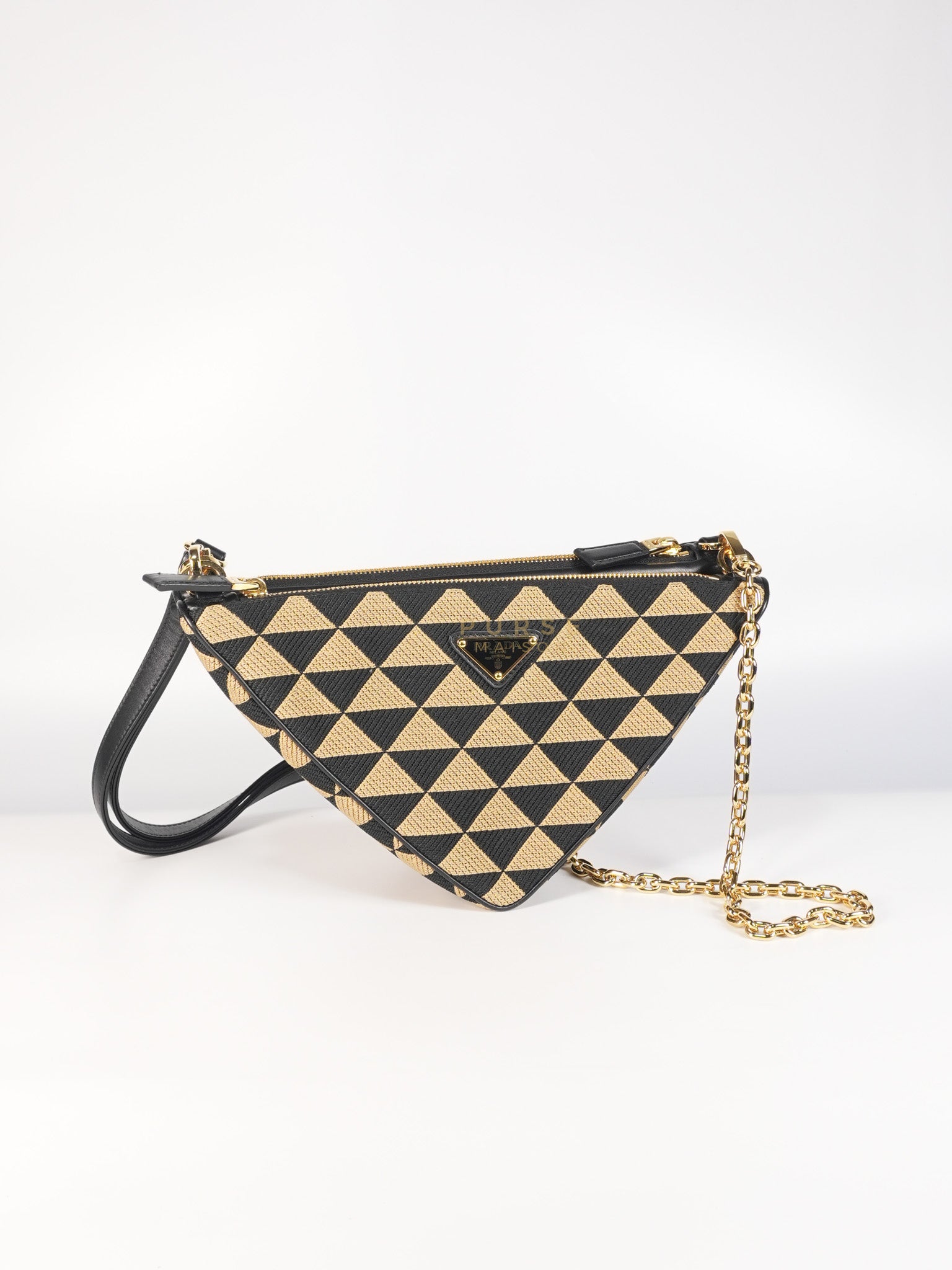 Duo Triangle Mini Bag Symbole Leather and Fabric Canvas | Purse Maison Luxury Bags Shop