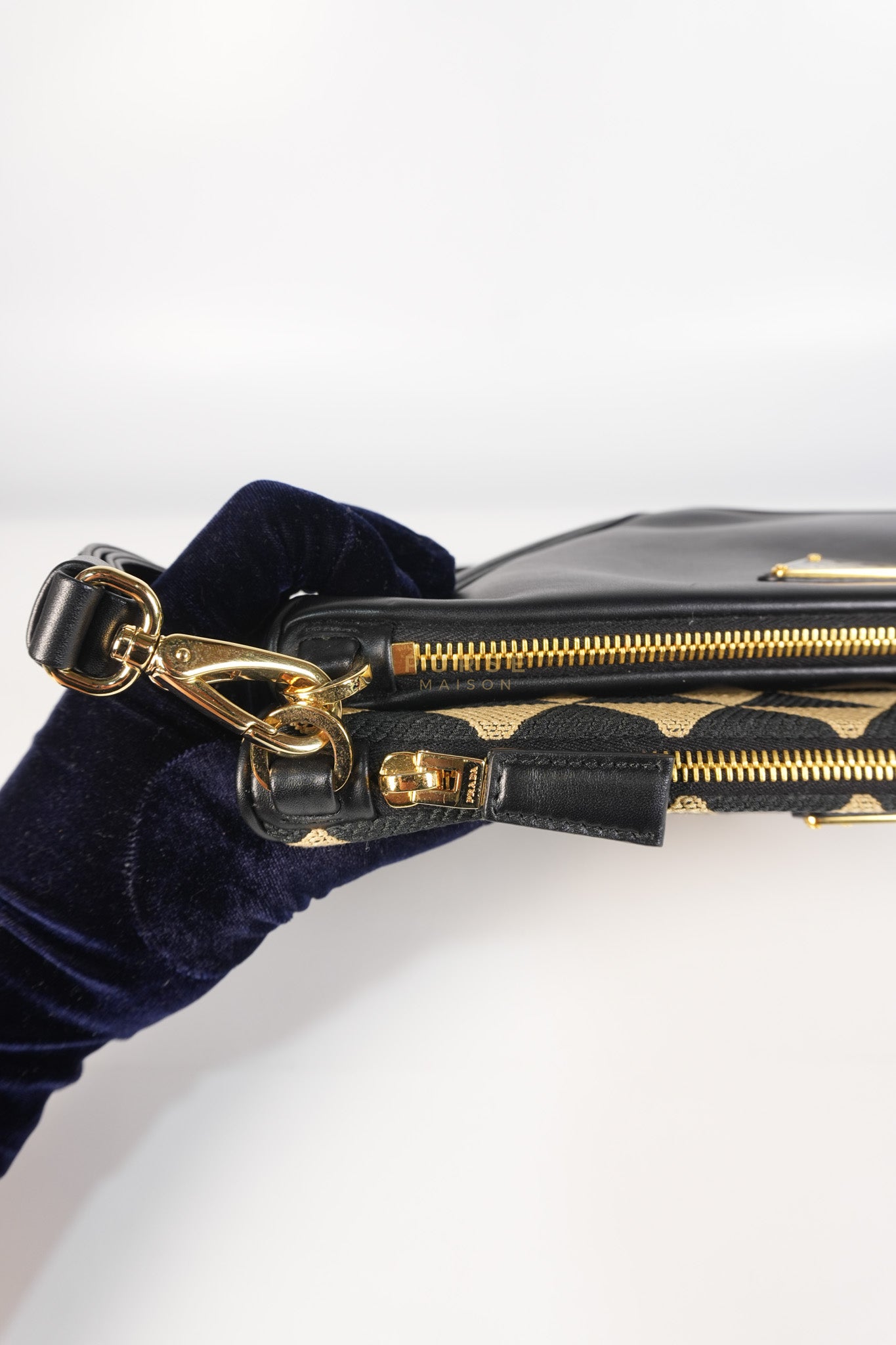 Duo Triangle Mini Bag Symbole Leather and Fabric Canvas | Purse Maison Luxury Bags Shop