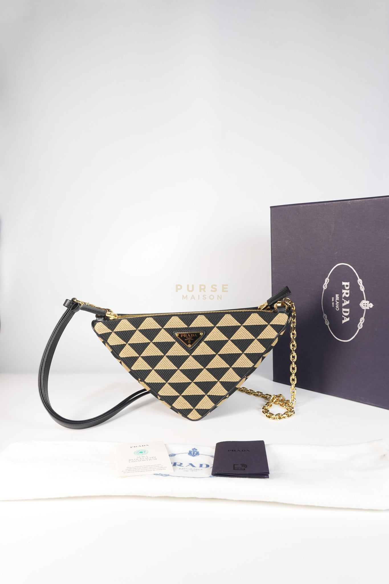 Duo Triangle Mini Bag Symbole Leather and Fabric Canvas | Purse Maison Luxury Bags Shop