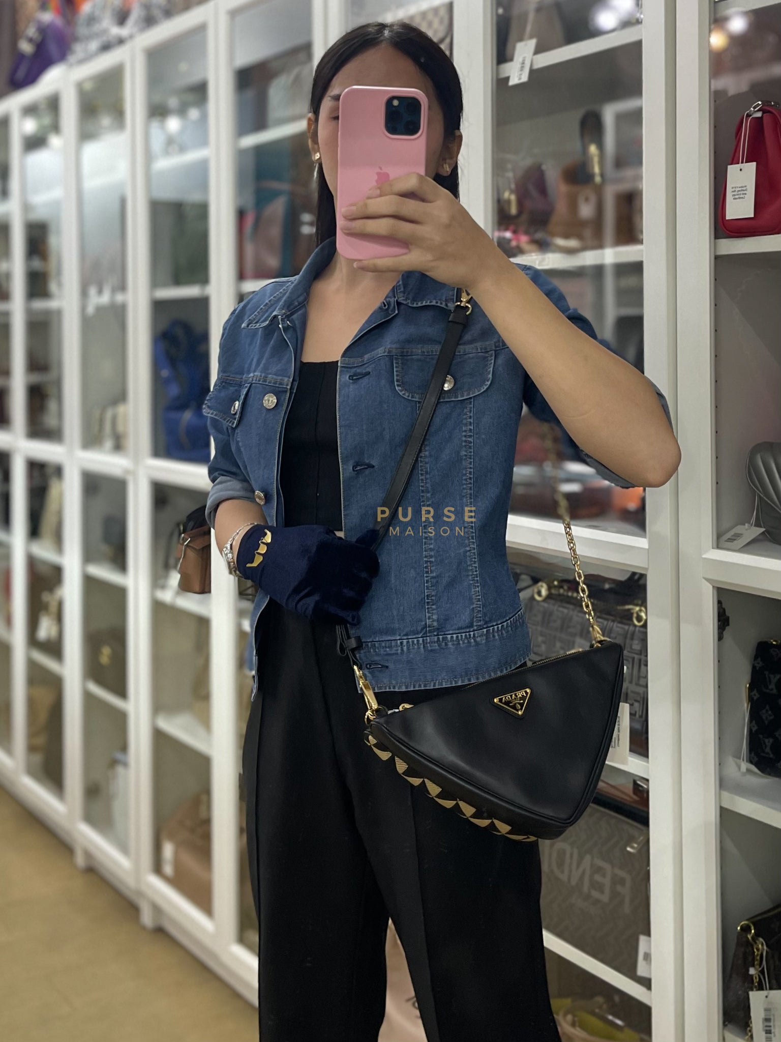 Duo Triangle Mini Bag Symbole Leather and Fabric Canvas | Purse Maison Luxury Bags Shop