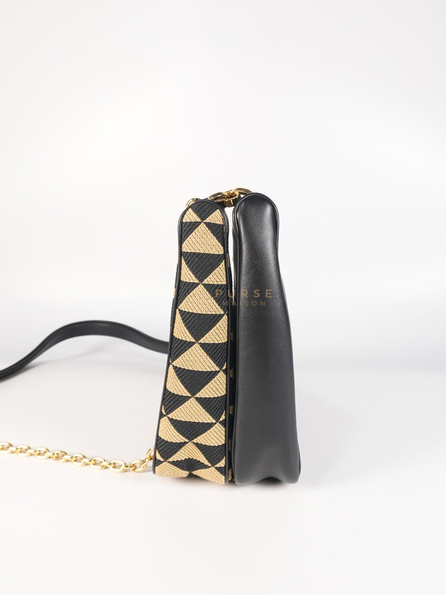 Duo Triangle Mini Bag Symbole Leather and Fabric Canvas | Purse Maison Luxury Bags Shop