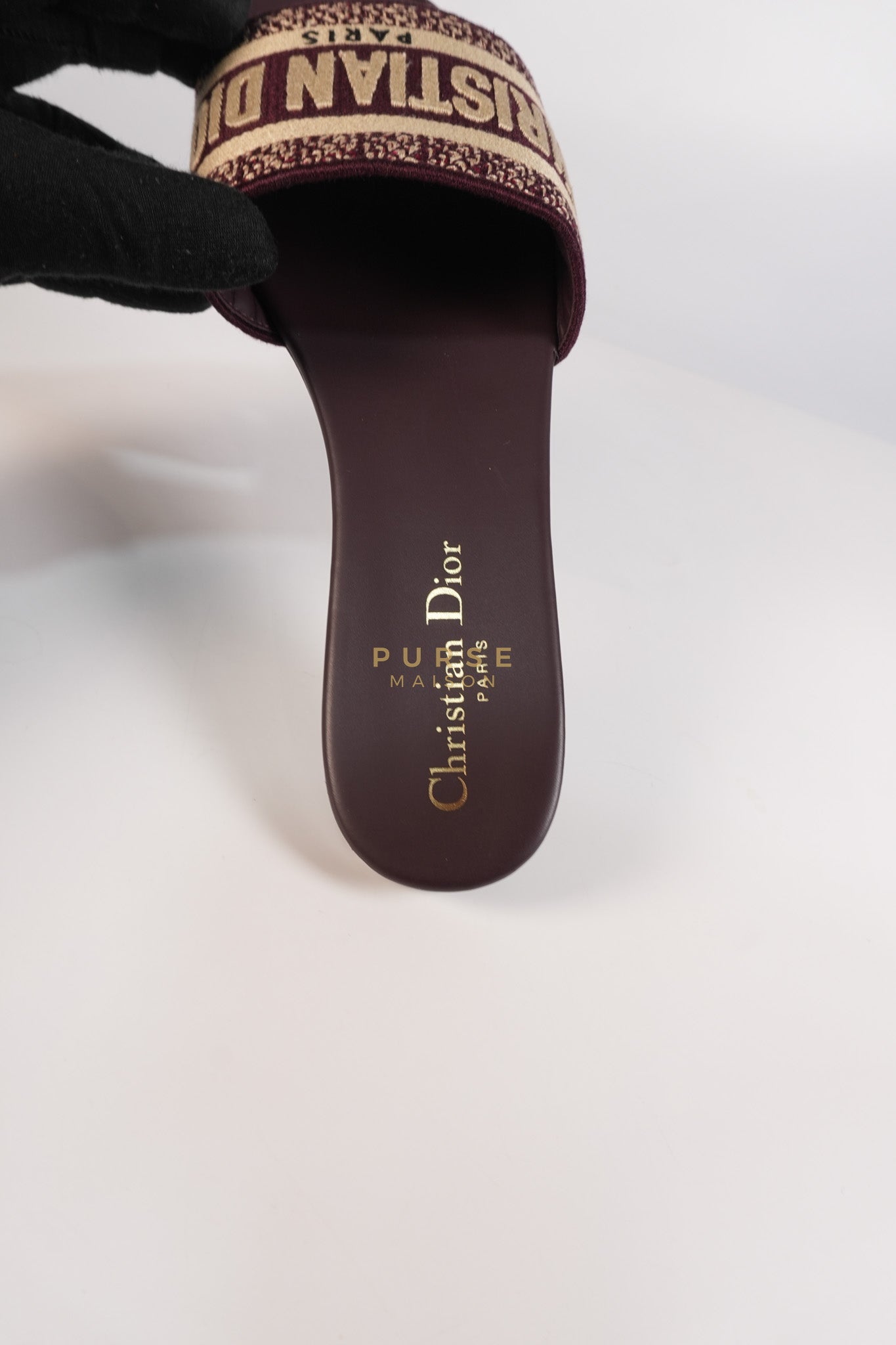 Dway Mules Slide Sandals in Burgundy Canvas Embroidered Size 38 EU(25cm) | Purse Maison Luxury Bags Shop