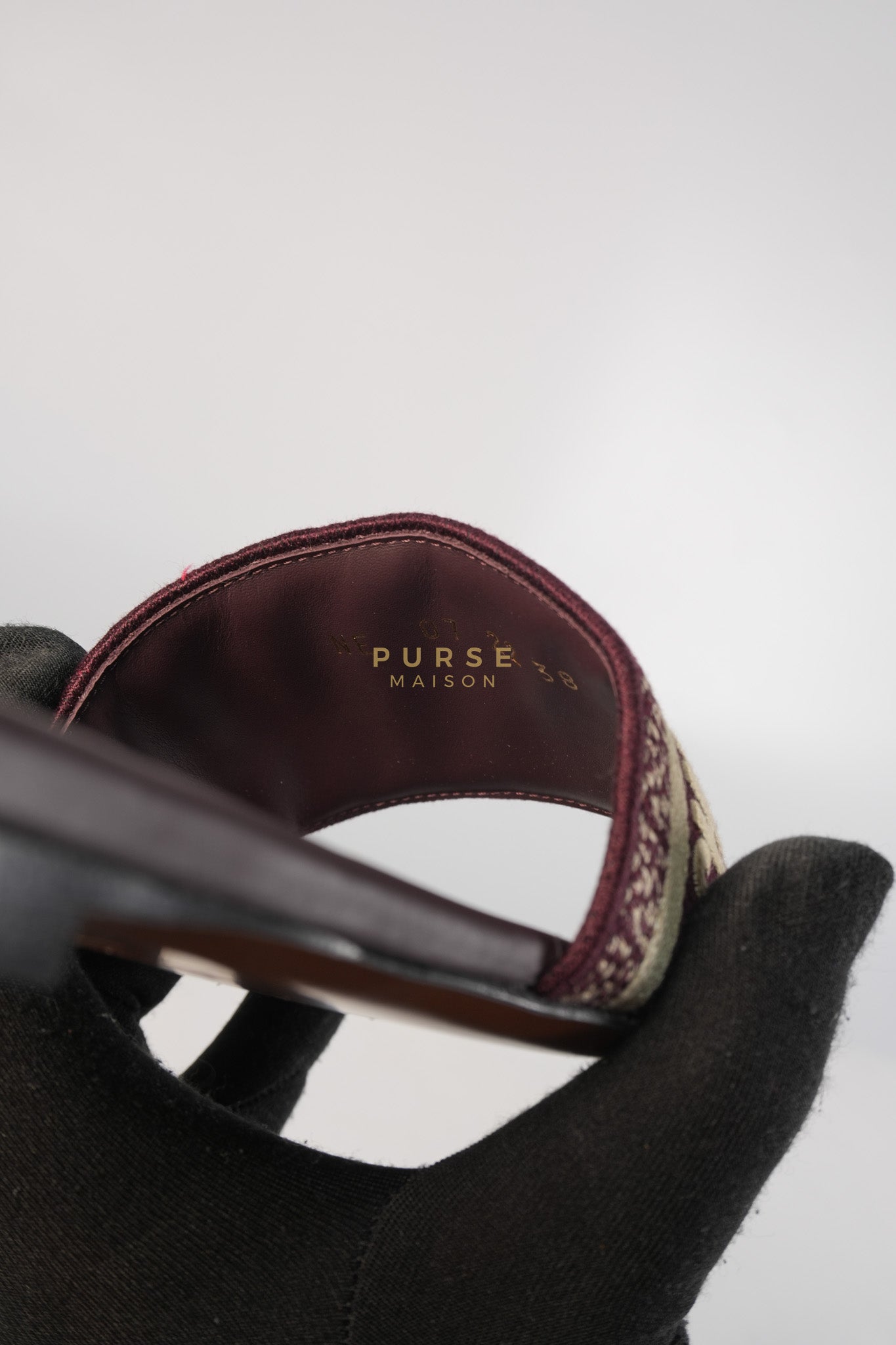 Dway Mules Slide Sandals in Burgundy Canvas Embroidered Size 38 EU(25cm) | Purse Maison Luxury Bags Shop
