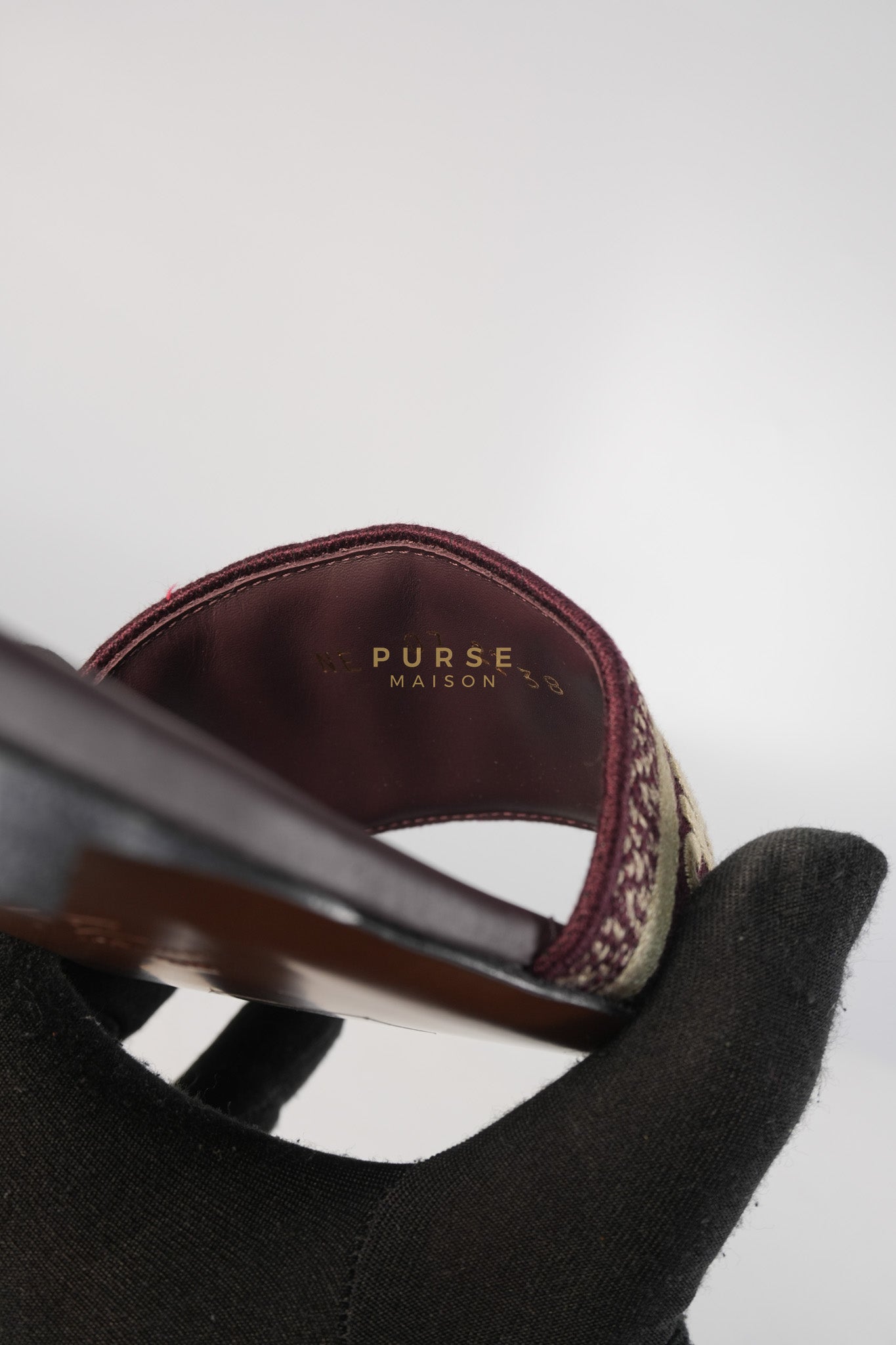 Dway Mules Slide Sandals in Burgundy Canvas Embroidered Size 38 EU(25cm) | Purse Maison Luxury Bags Shop