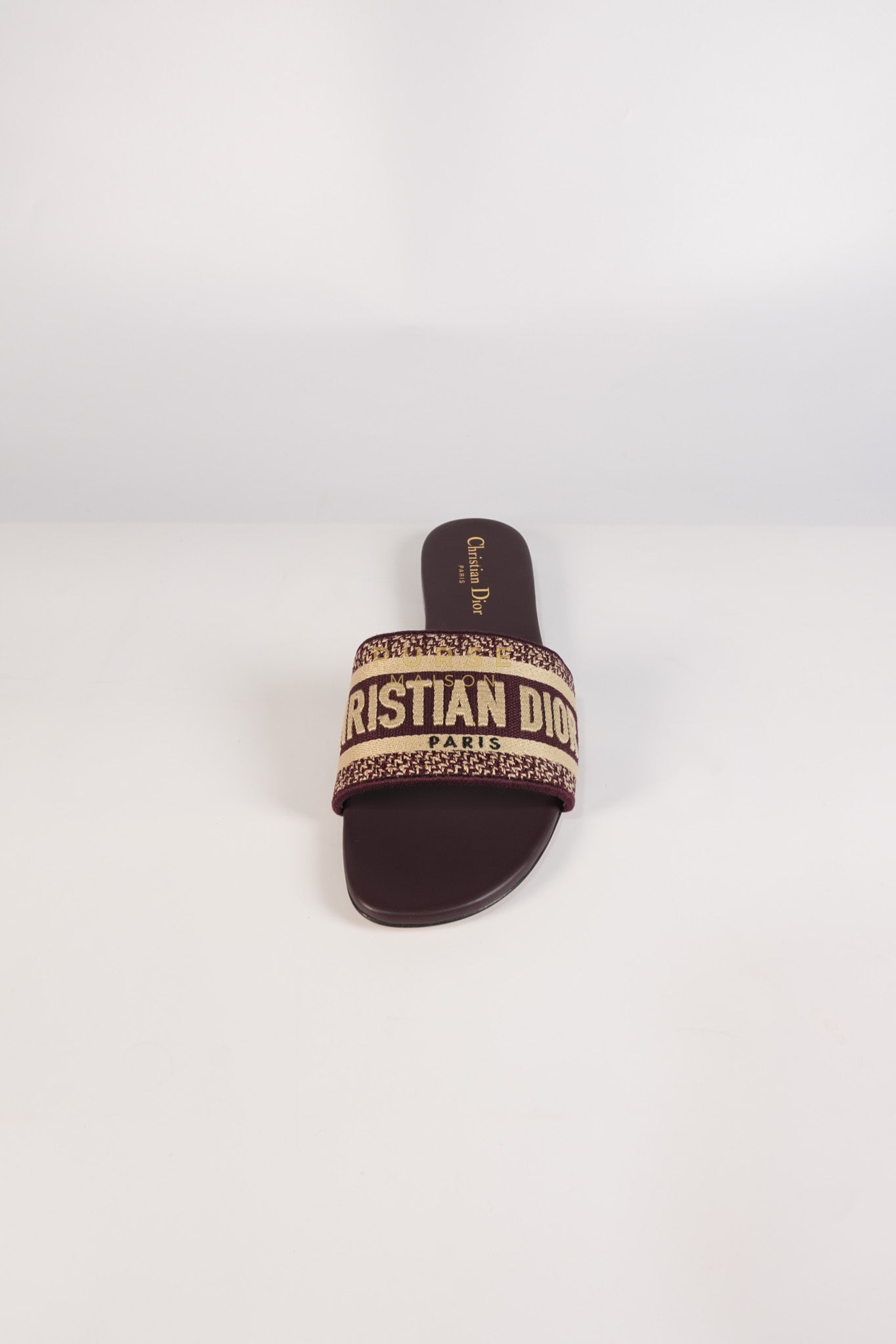 Dway Mules Slide Sandals in Burgundy Canvas Embroidered Size 38 EU(25cm) | Purse Maison Luxury Bags Shop