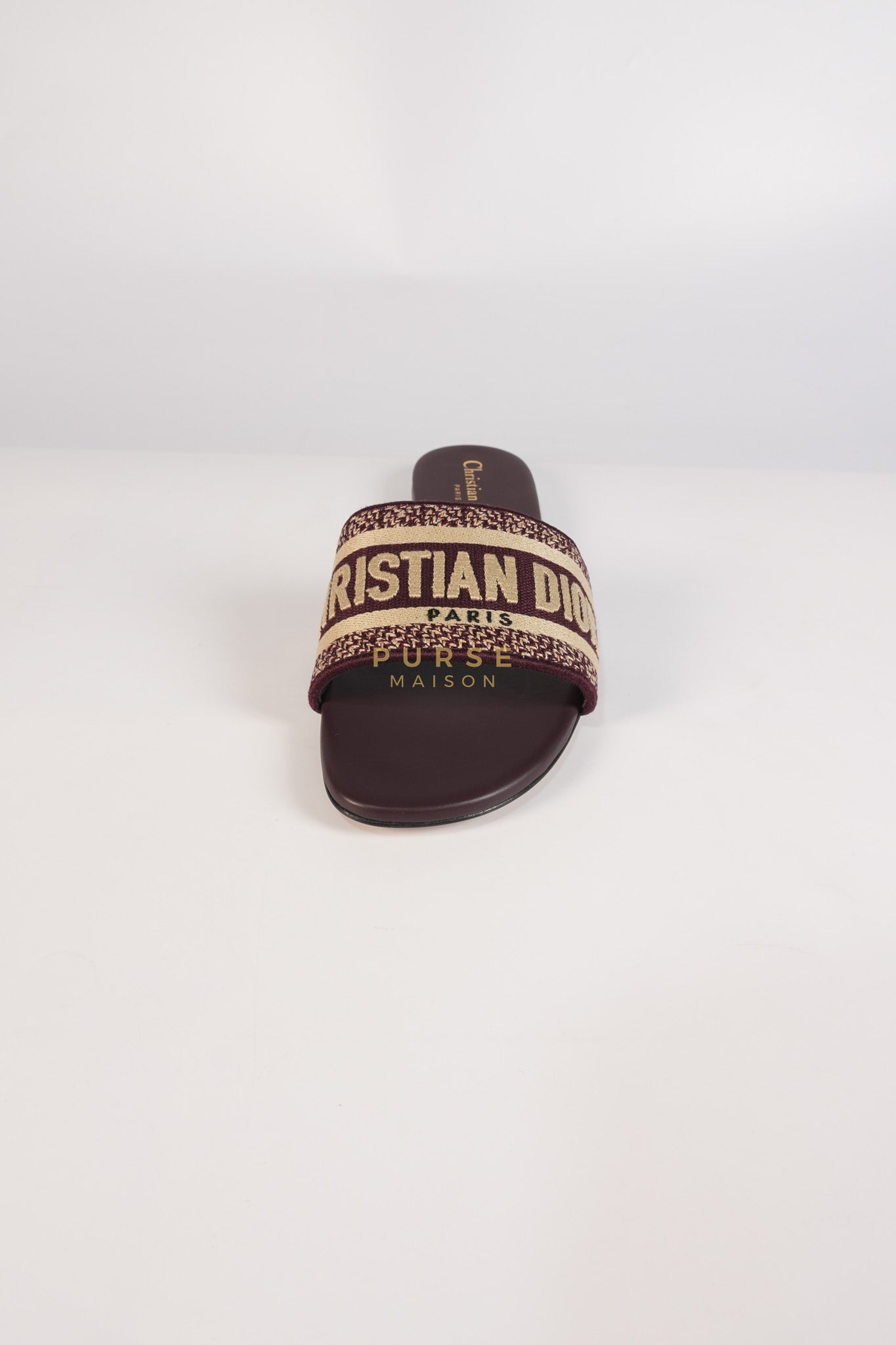 Dway Mules Slide Sandals in Burgundy Canvas Embroidered Size 38 EU(25cm) | Purse Maison Luxury Bags Shop